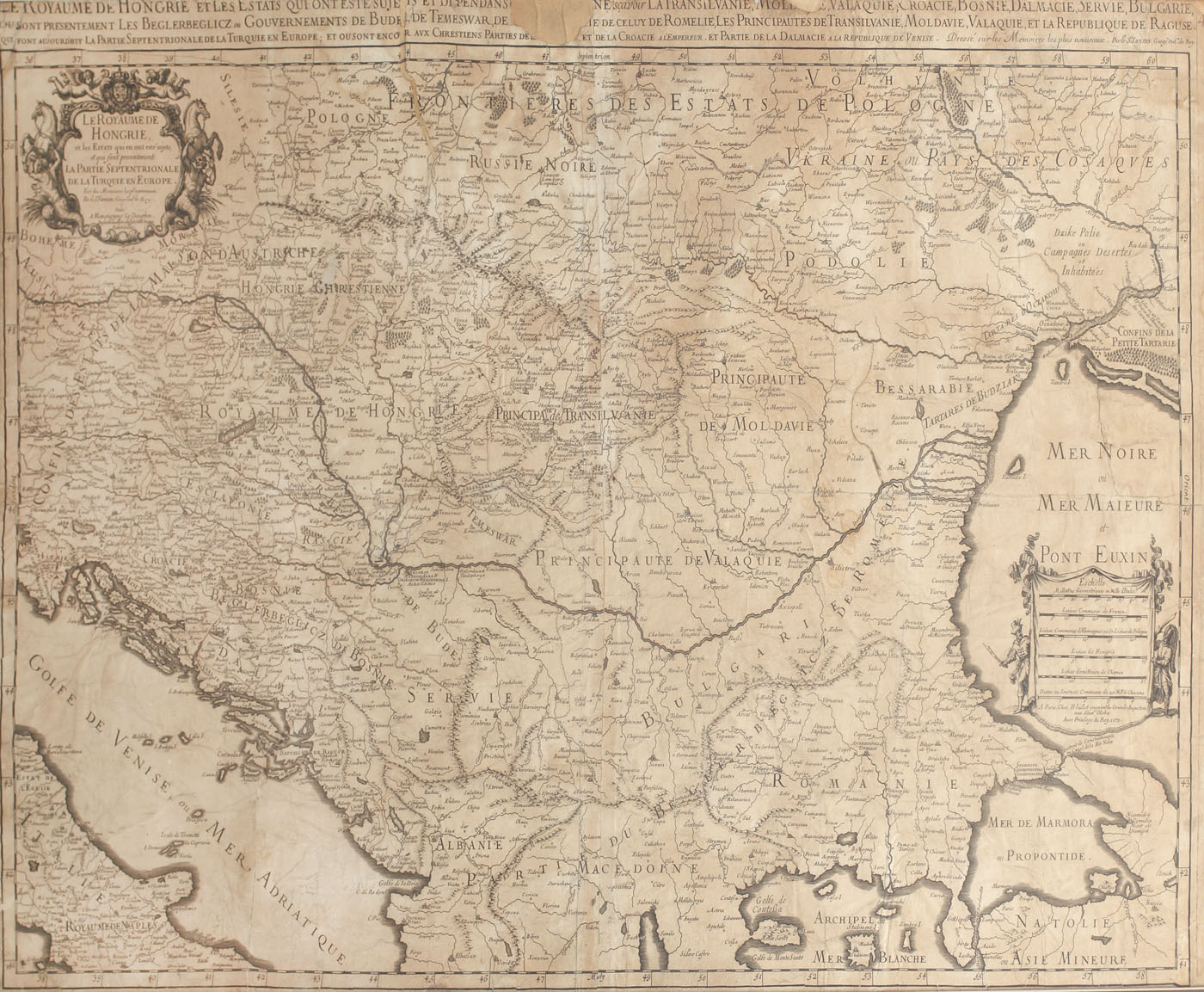 Hartă a Regatului Ungariei și a părților europene nordice ale Imperiului Otoman, atelier francez, 1673