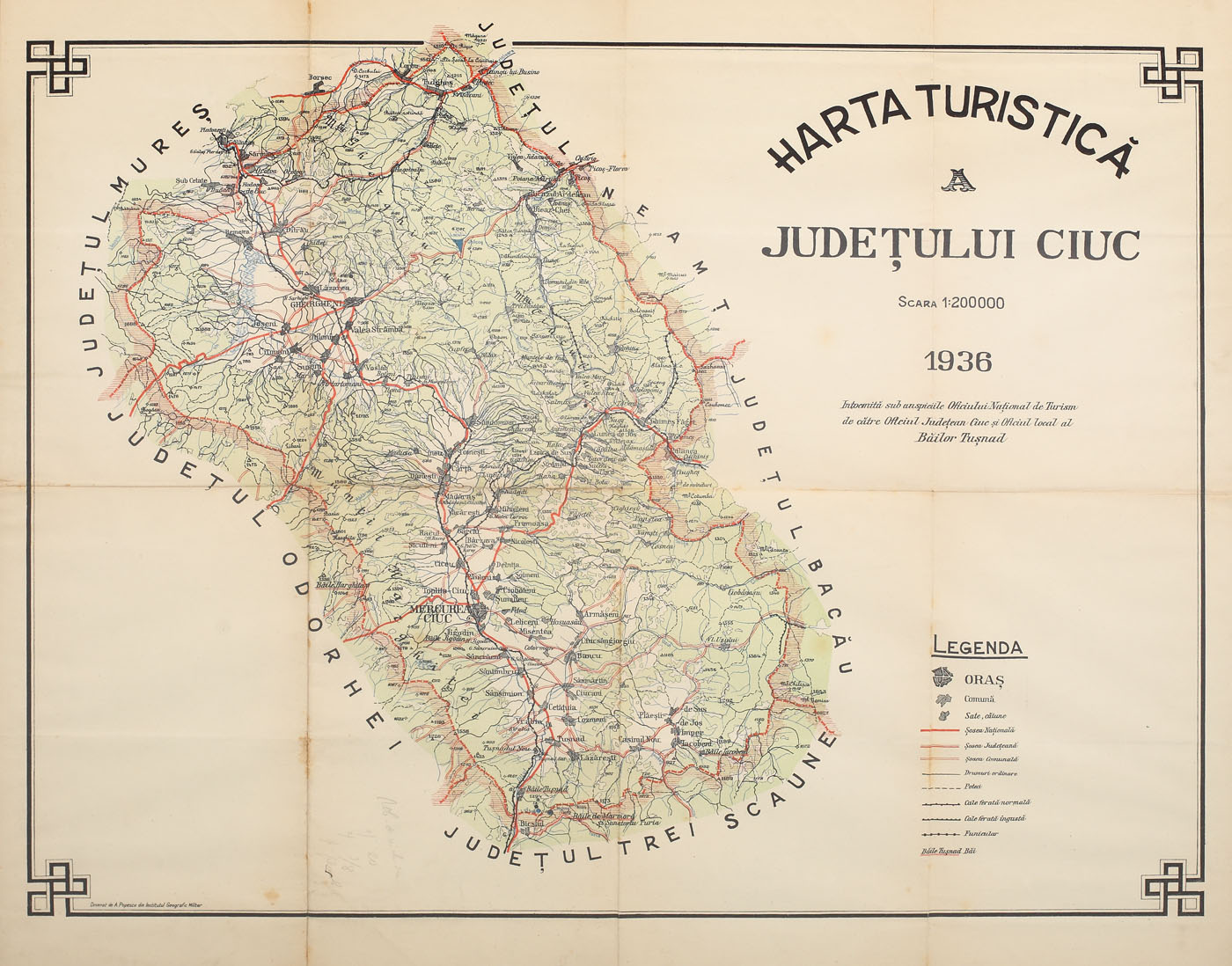 Harta turistică a județului Ciuc, 1936