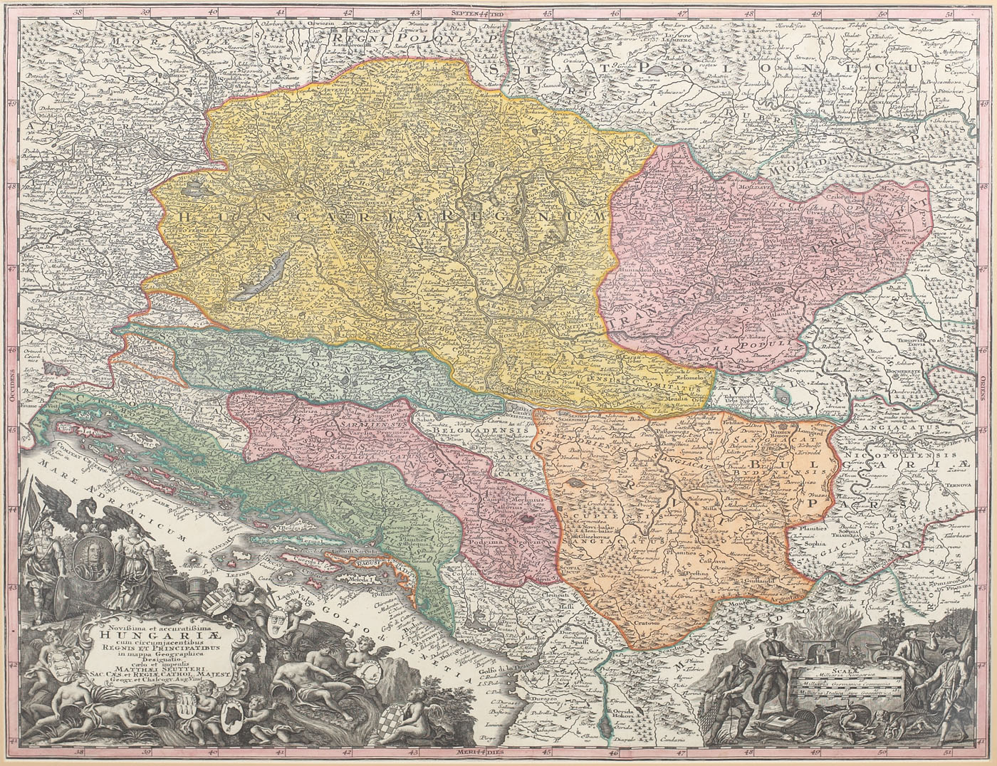 Harta Ungariei, M. Seutter, Augsburc, cca. 1730