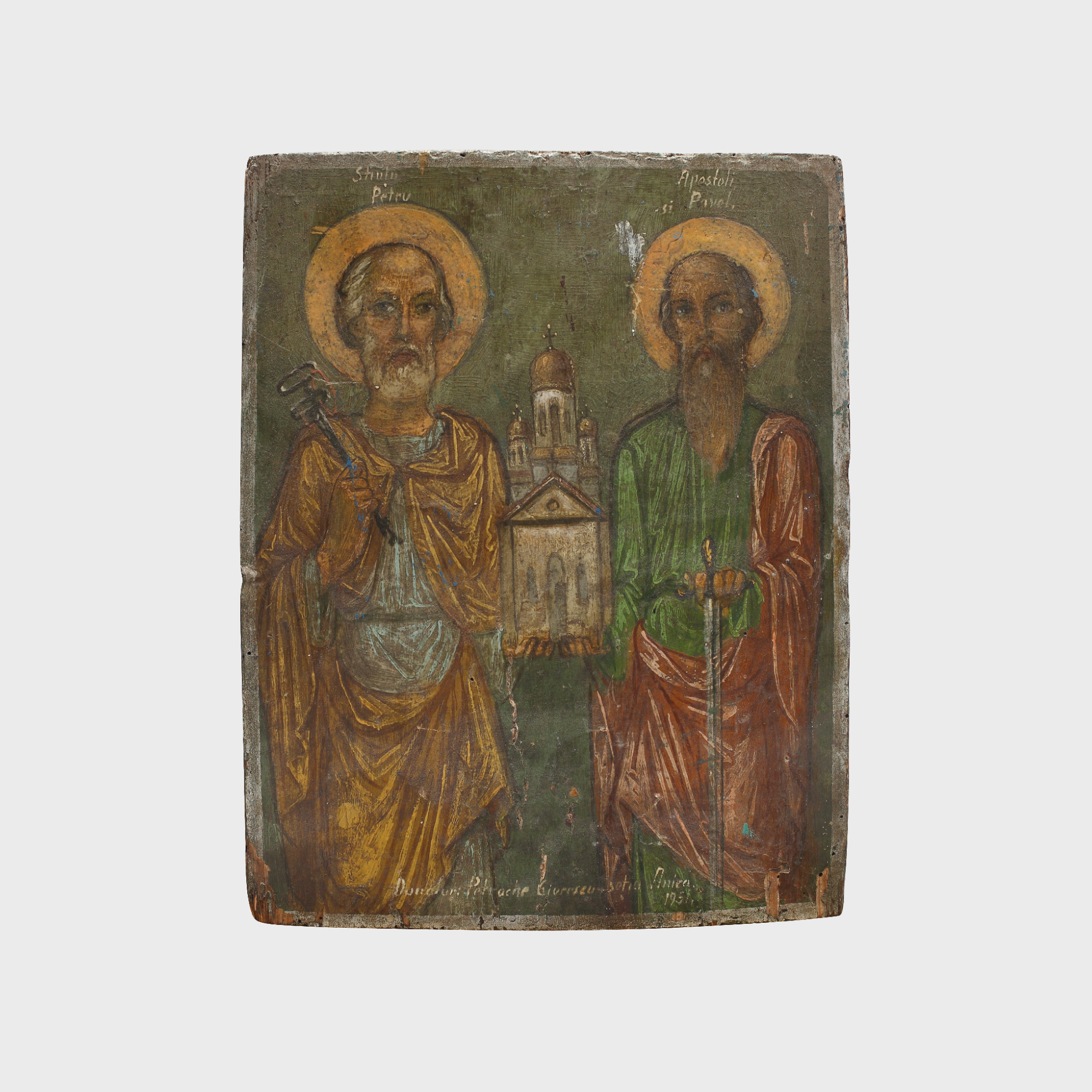 Icoană de biserică a Sfinților Apostoli Petru și Pavel, donată de Petrache Giurescu și soția sa Anica în 1851