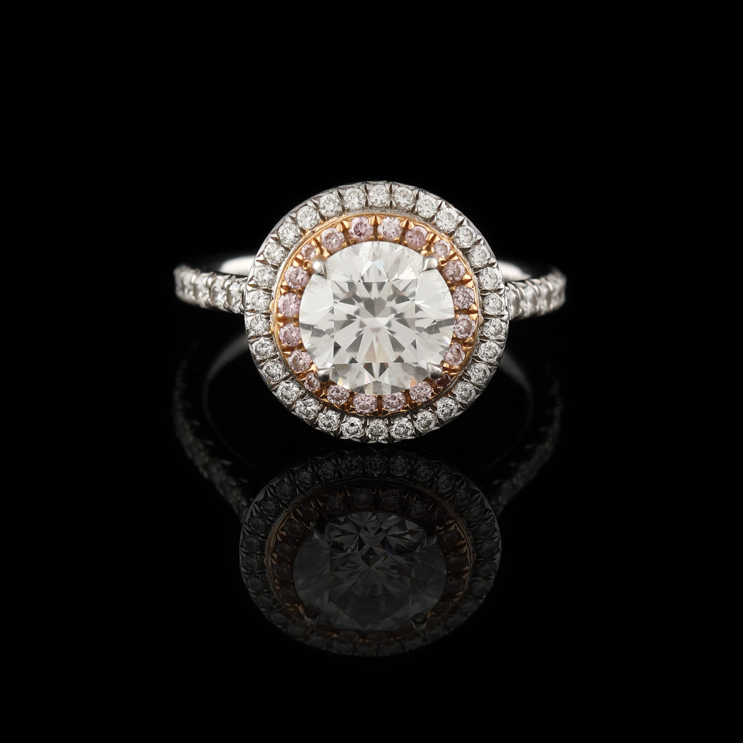 Inel Tiffany & Co. din aur roz și platină, bogat decorat cu diamante 