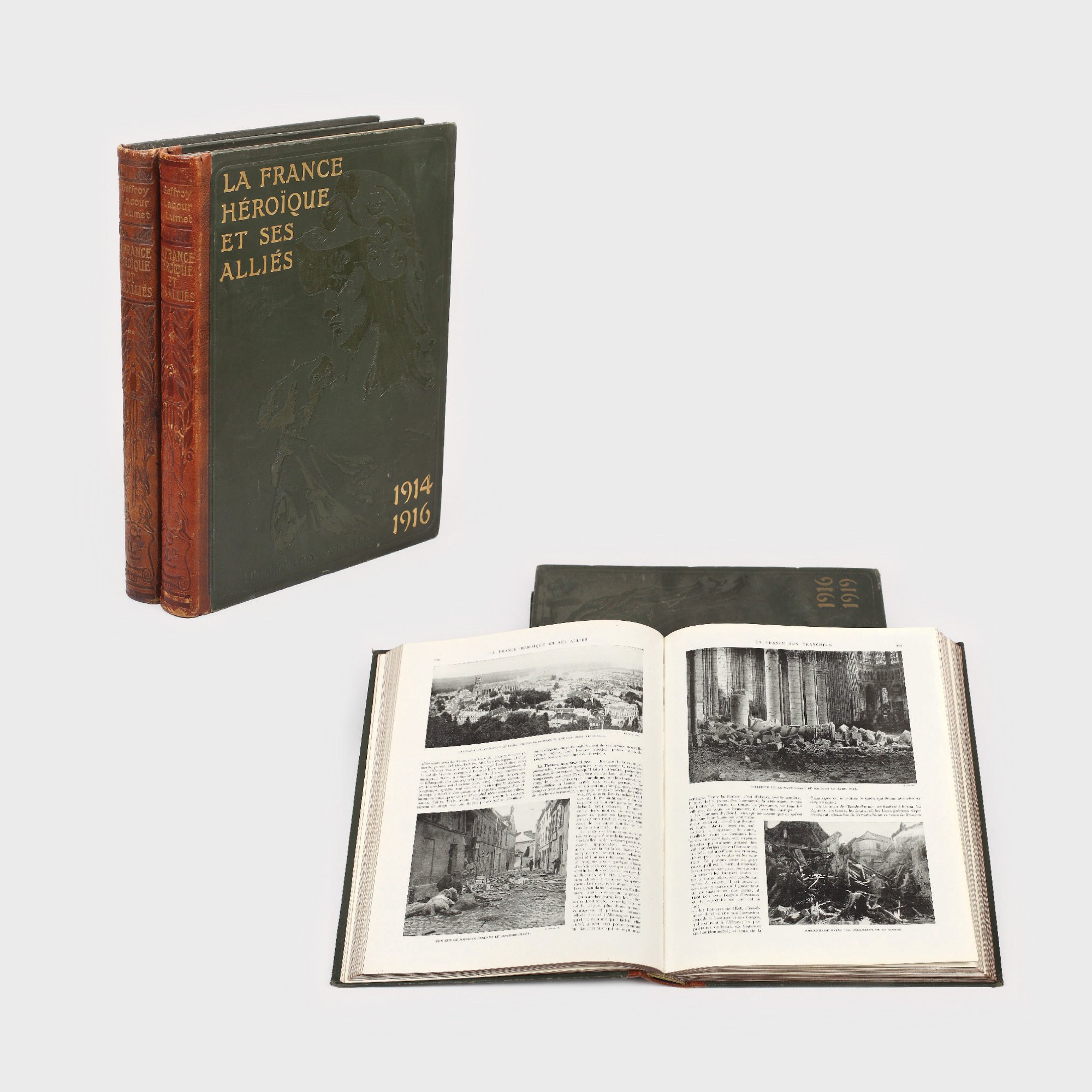 "Franța eroică și aliații săi", de Gustave Geffroy, 2 volume bogat ilustrate, Paris, 1919