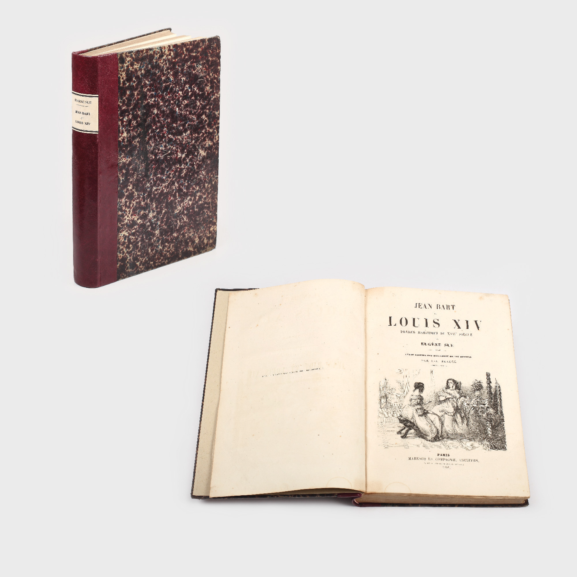 "Jean Bart și Ludovic al XVI-lea: Dramele maritime ale secolului XVII", de Eugène Sue, bogat ilustrată cu 125 de desene de J.A. Beauce, Paris, 1852