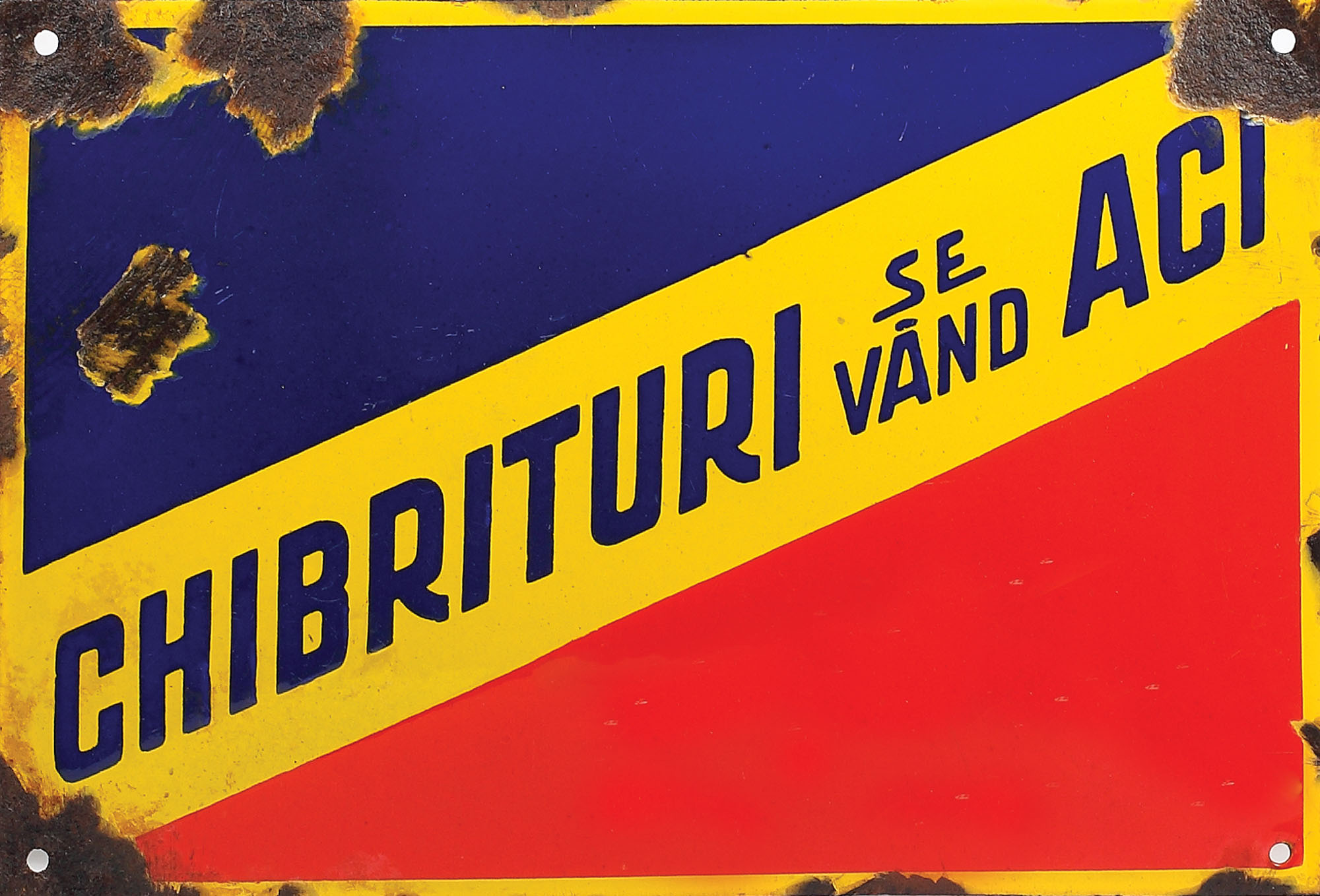 Placă emailată a unui magazin de chibrituri, București, anii 1930