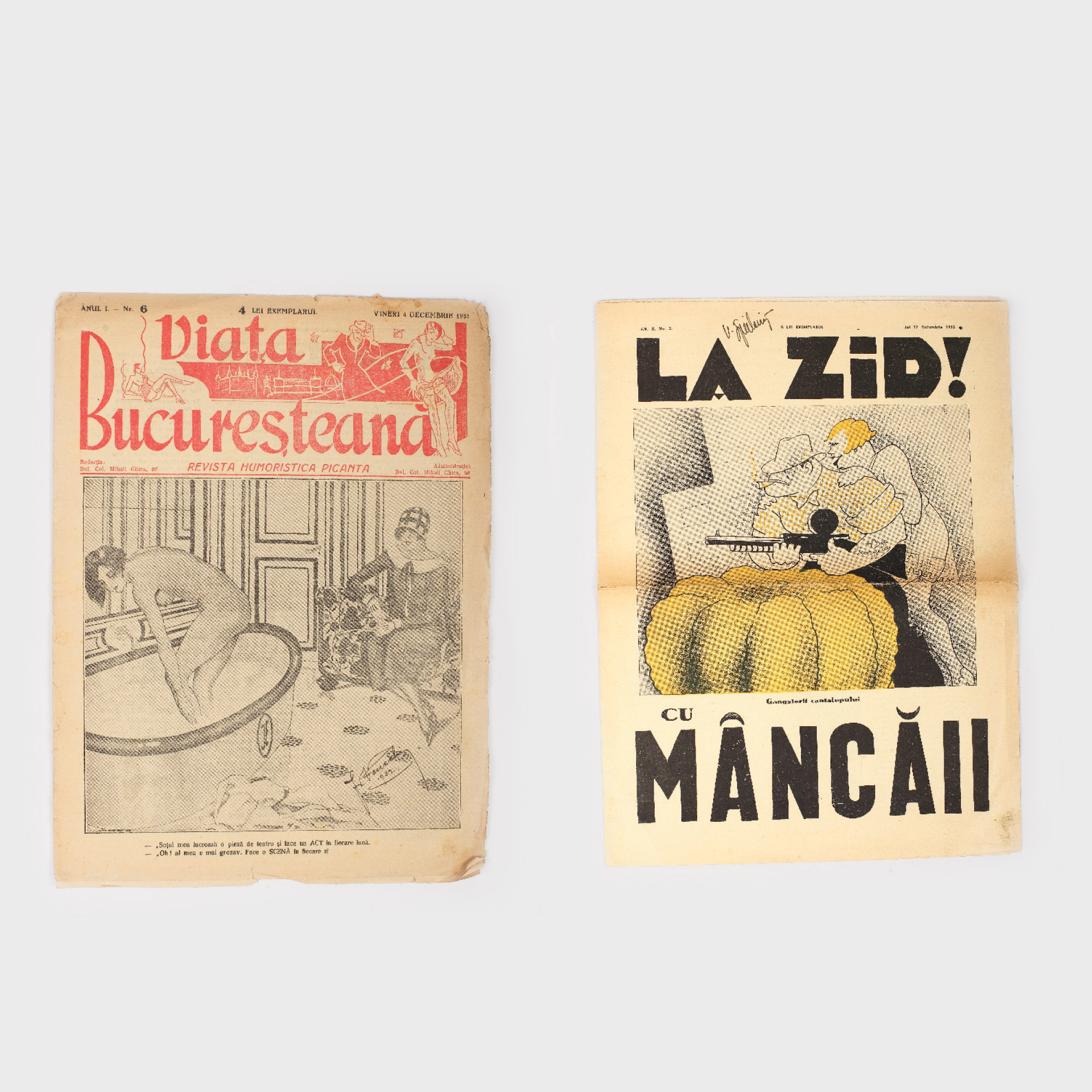 Lot format din 2 gazete bucureștene, "La zid" și "Viața bucureșteană", anii 1930