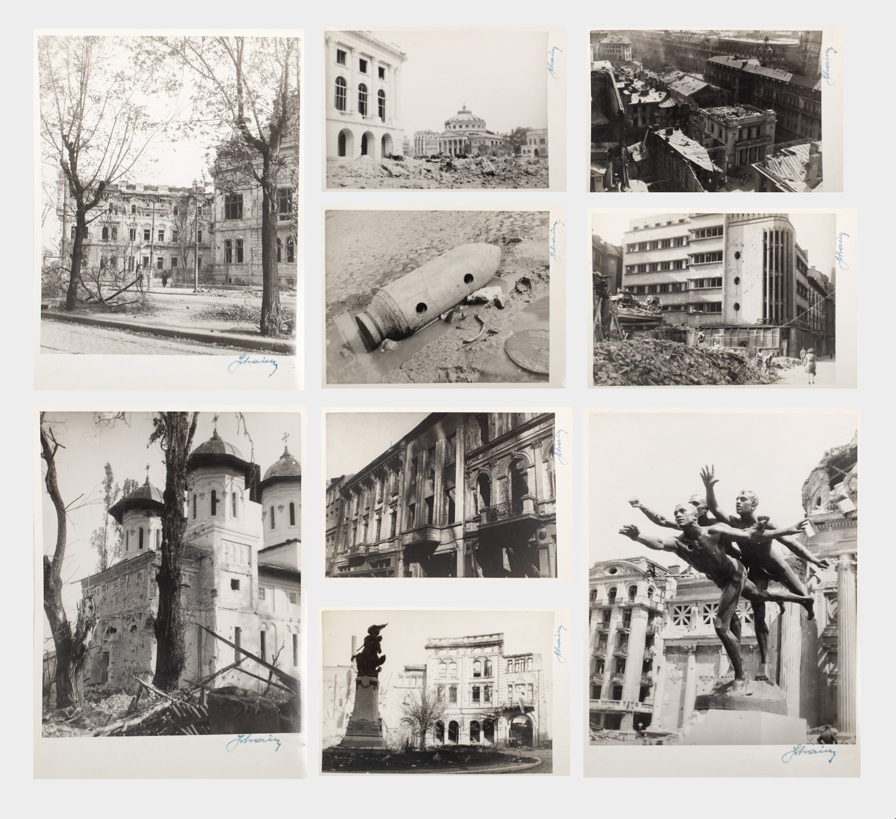 Lot format din 42 de fotografii cu Bucureștiul bombardat în timpul celui de-al doilea Război Mondial 