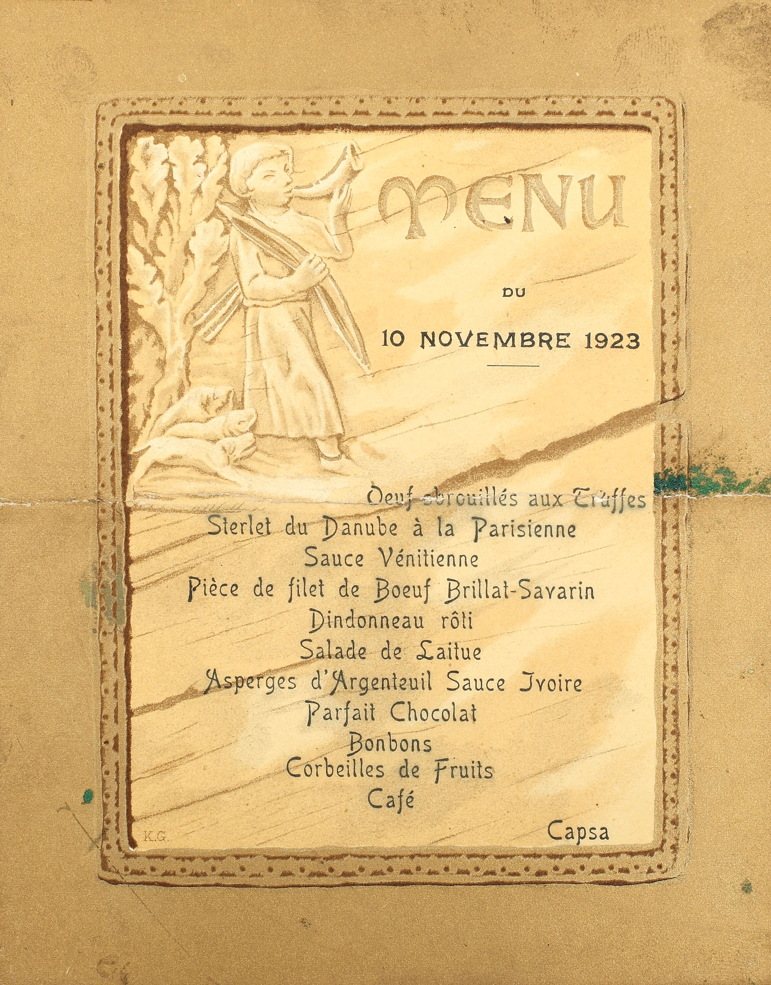 Meniu Capșa, 10 Noiembrie 1923 