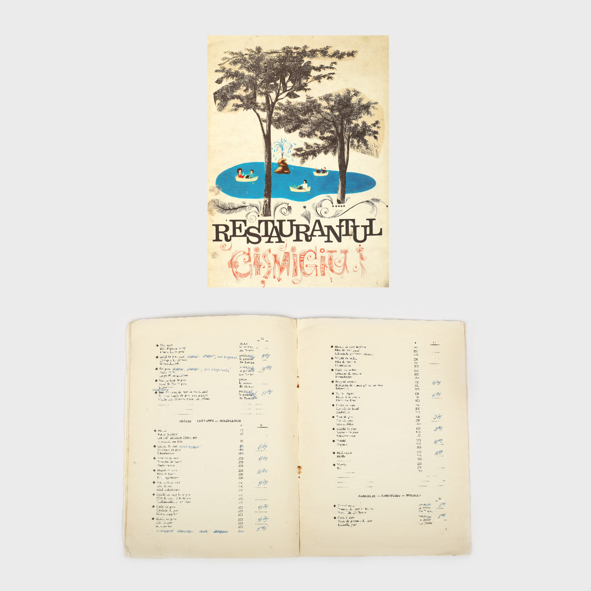 Meniul Restaurantului Cișmigiu, cca. 1970