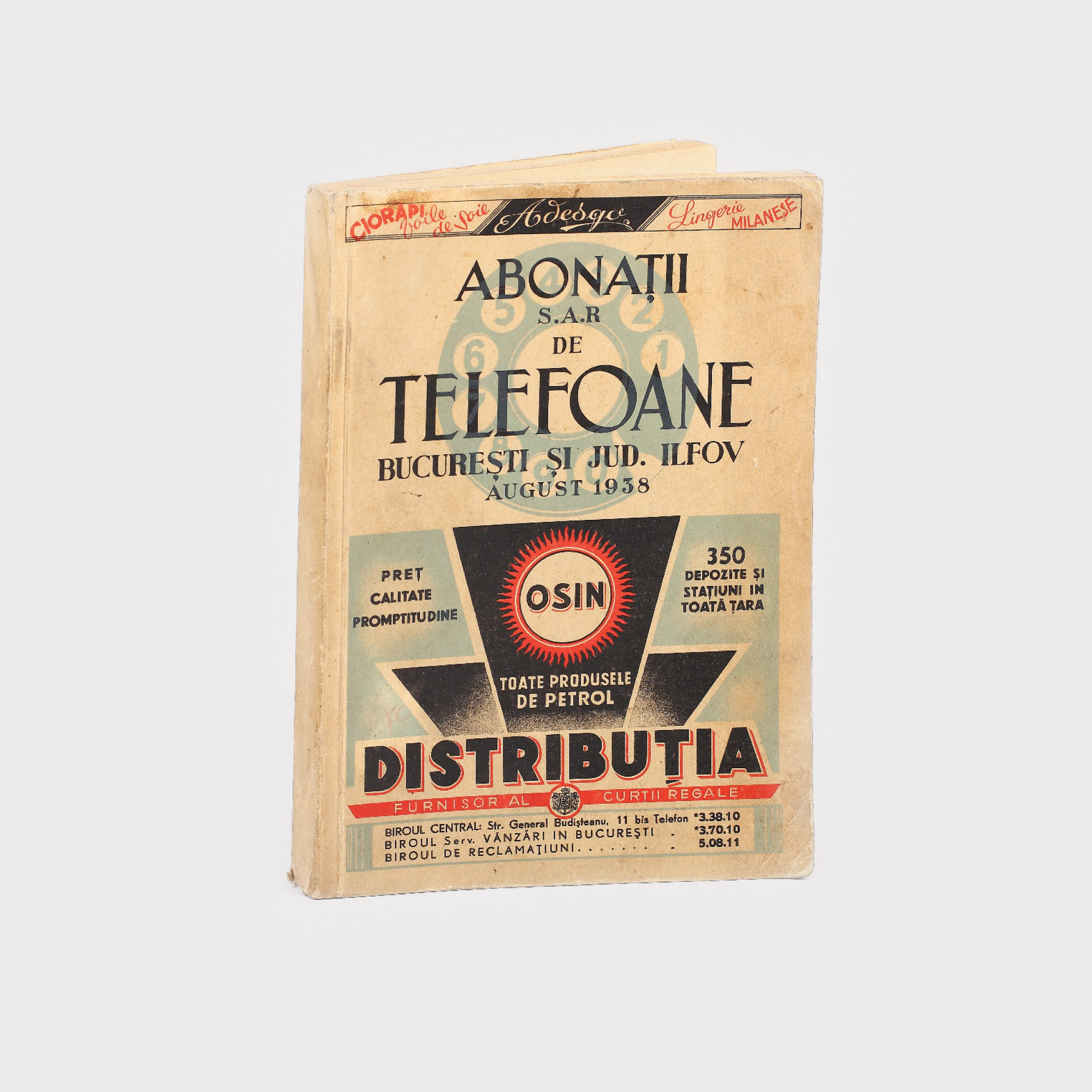 Cartea de telefoane, abonații Societății Anonime de Telefoane, București, 1938