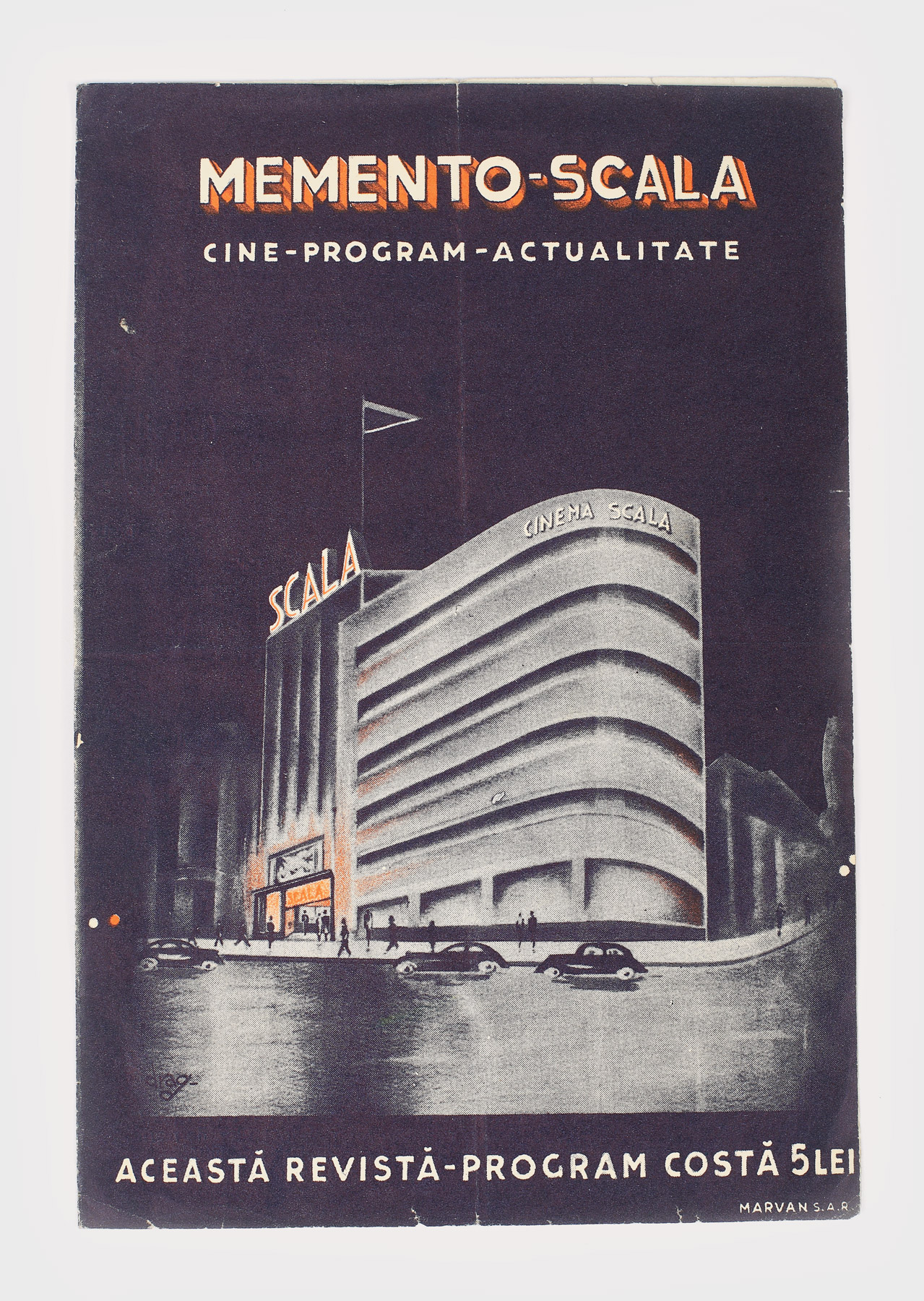 Program pentru cinematograful Scala din București, începutul anilor 1930