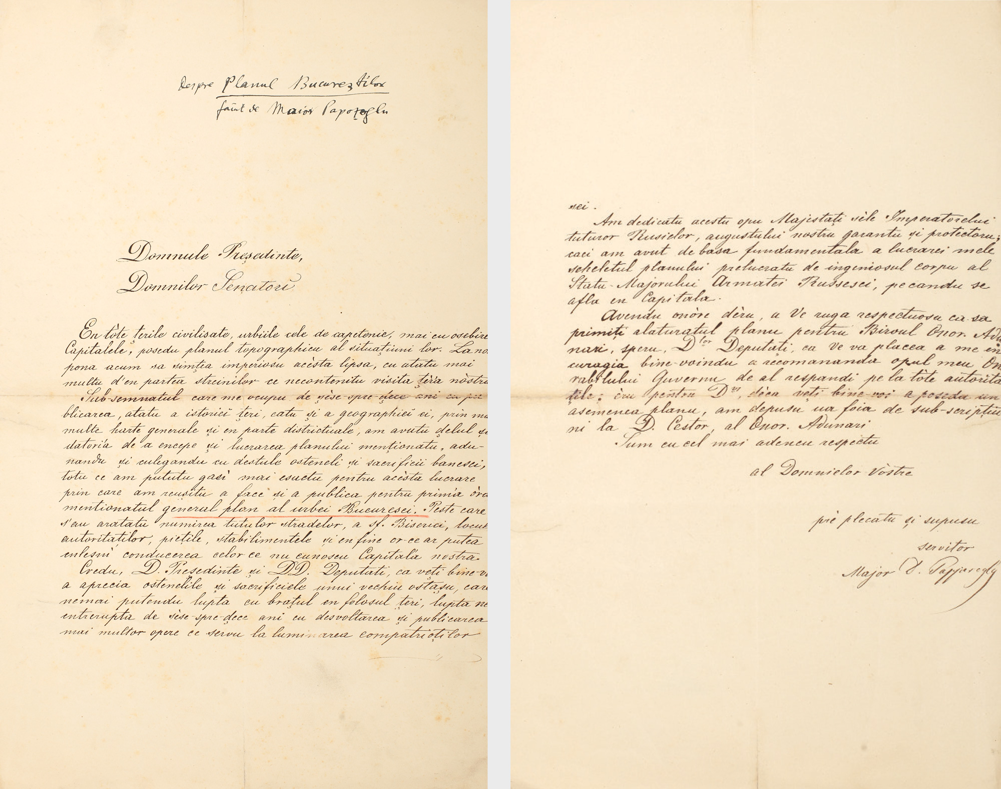 Scrisoare a colonelului Pappazoglu către Senatul României, aprox. 1885