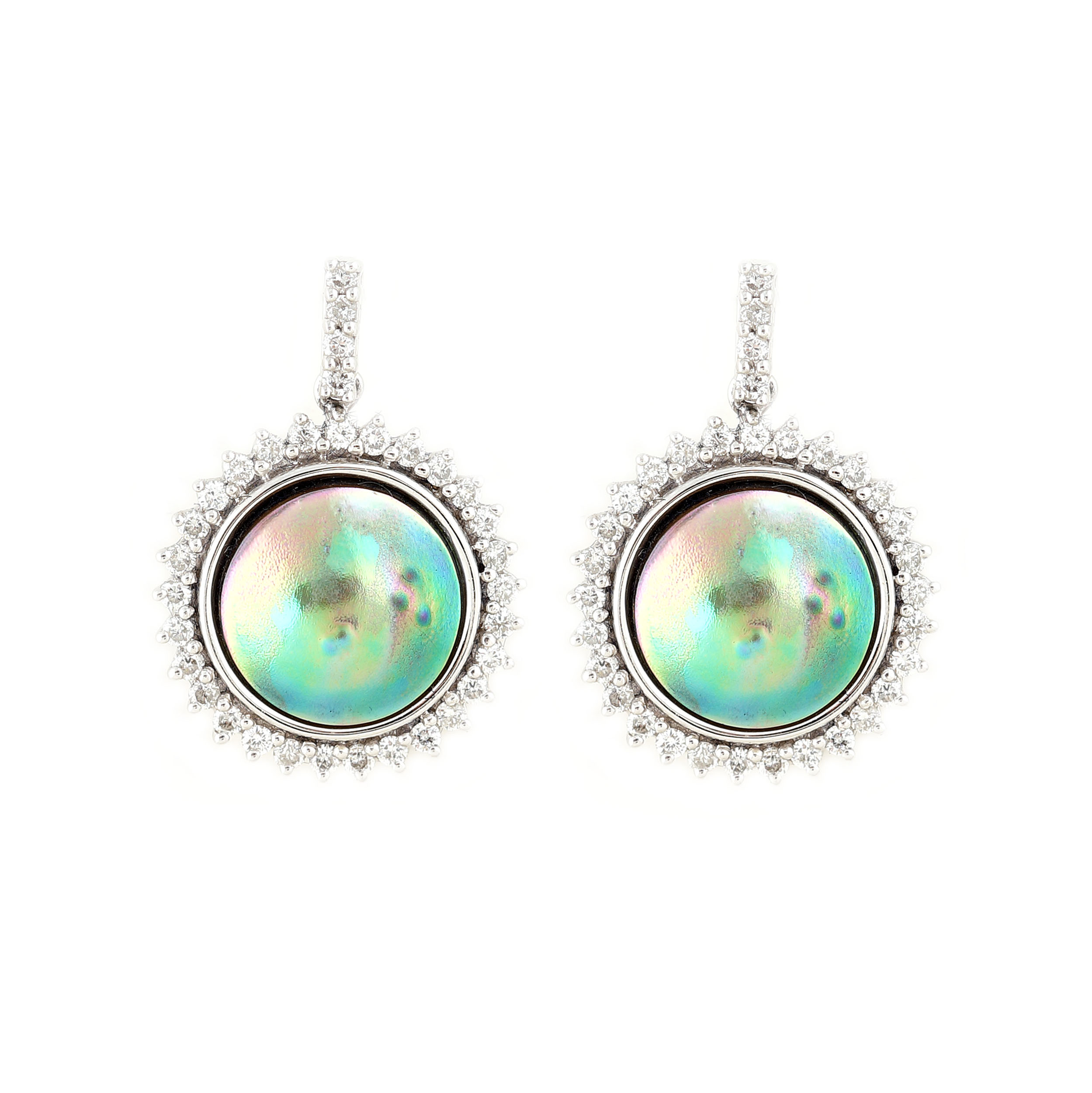 Pair of white gold earrings, decorated with Mabe pearls and diamonds
