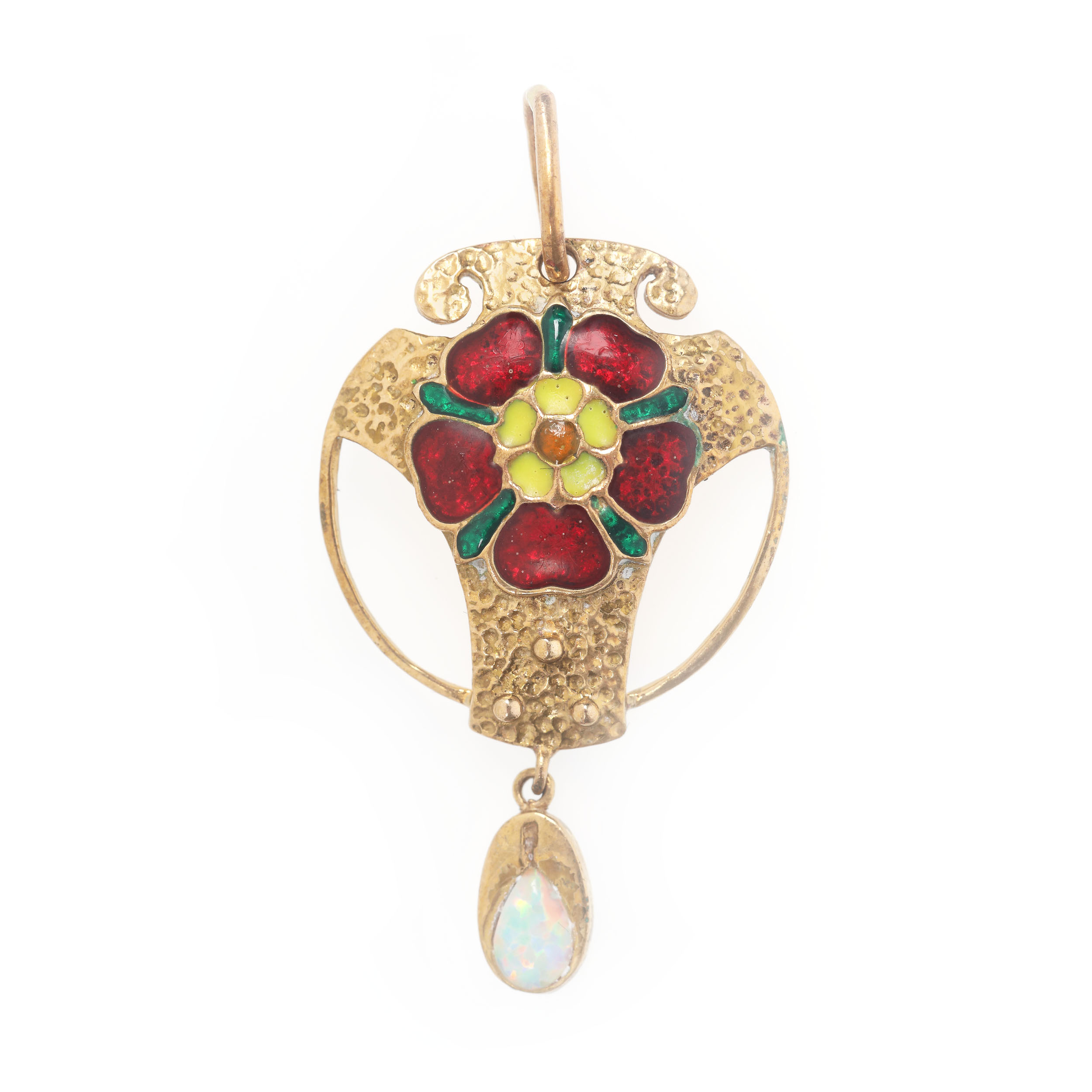 Rar pandantiv Murrle Bennett, în stil Art Nouveau, decorat cu email și piatră ornamentală, cca. 1900, piesă de colecție