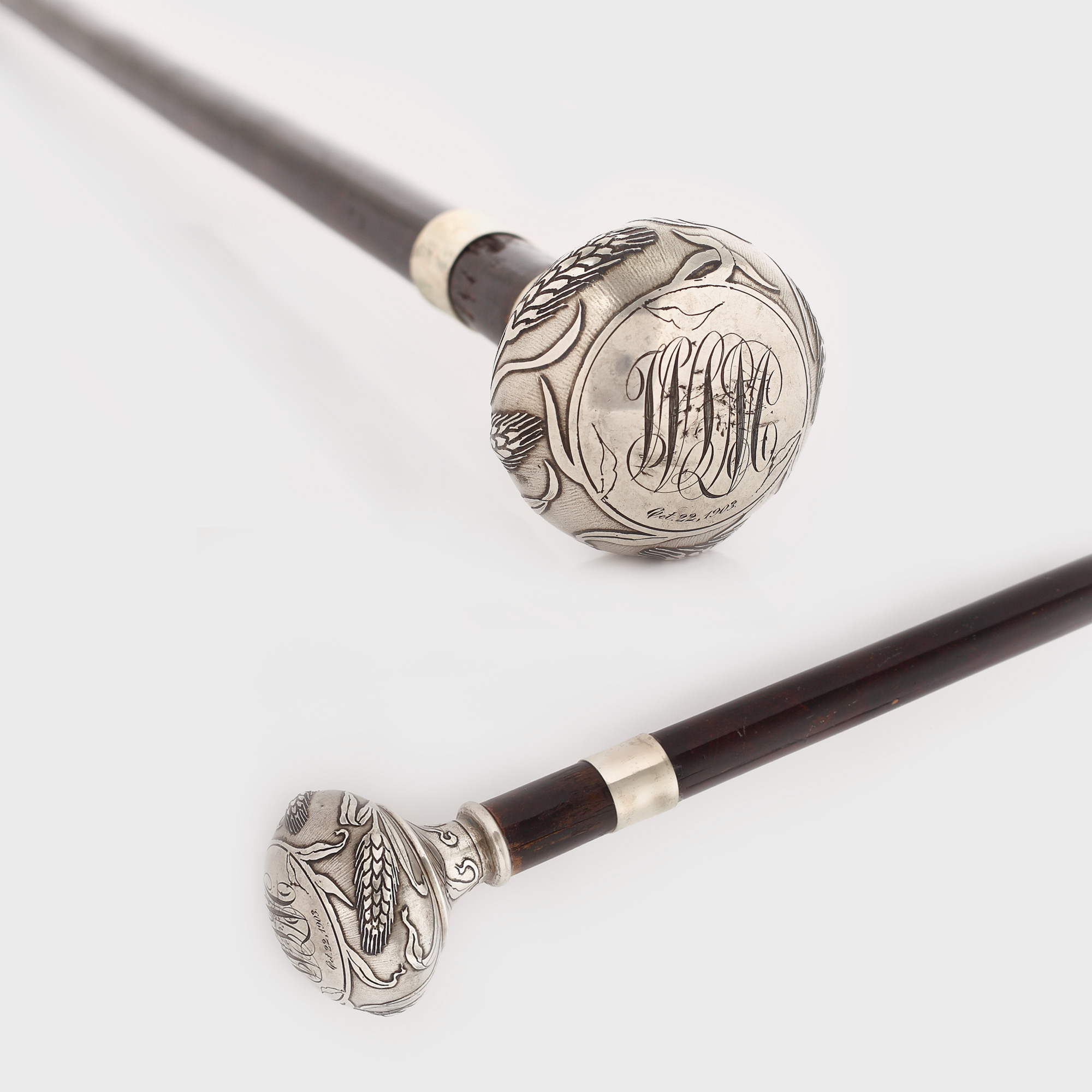 Baston Art Nouveau, monogramat, datat 1903