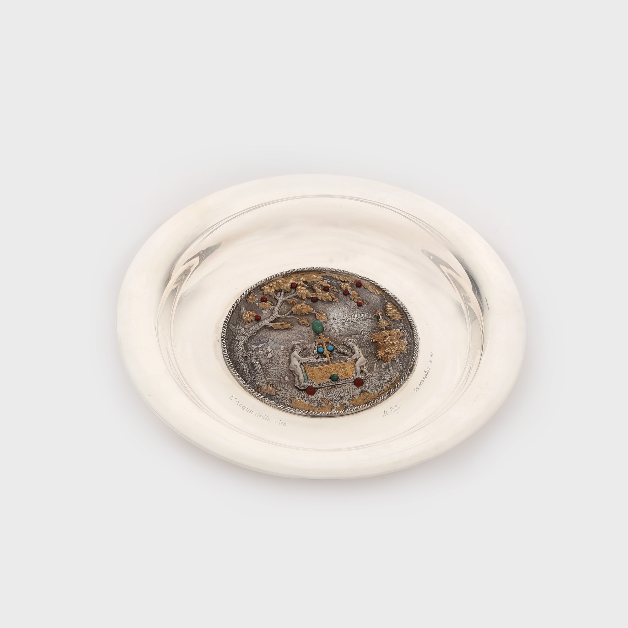 "L'acqua della Vita" - farfurie decorativă din argint aurit, semnată Stefani - Bologna