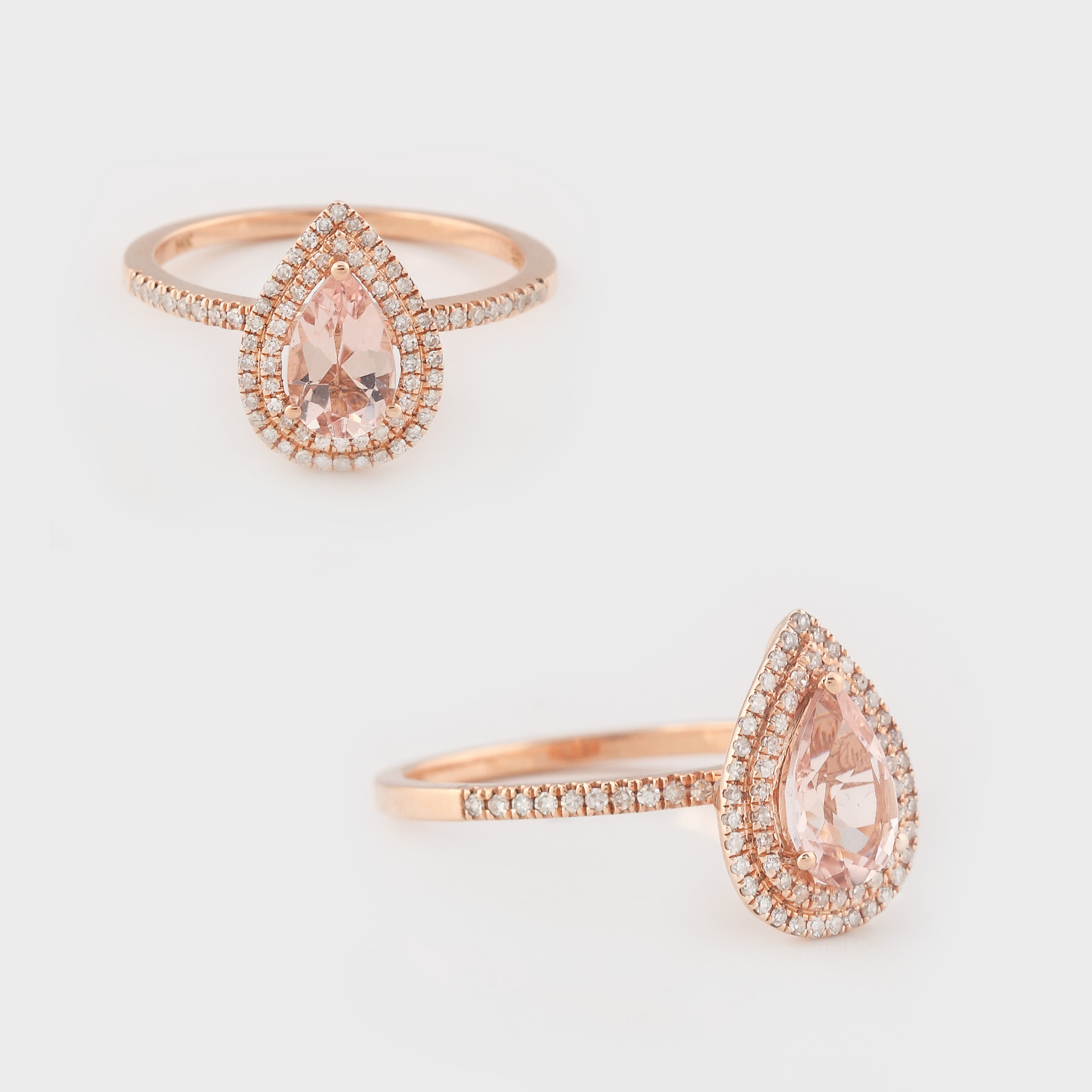 Splendid inel din aur roz, decorat cu morganit anturat de diamante