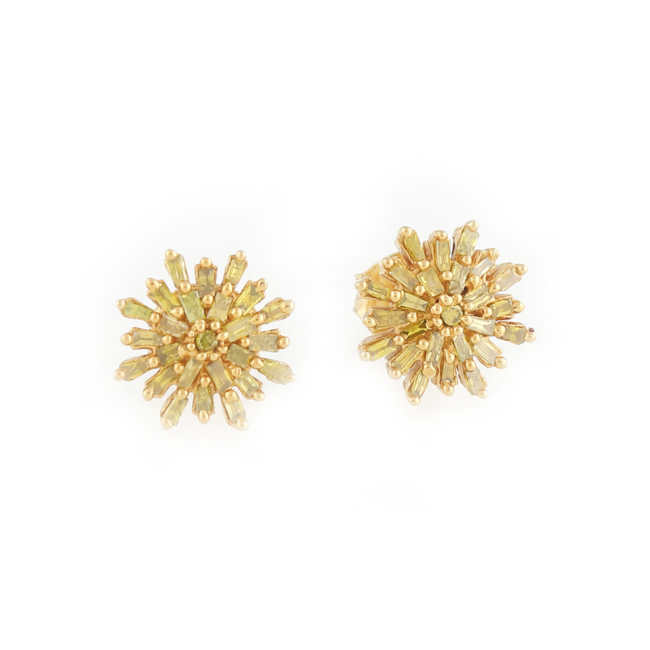 "Snowflakes" - pair of gold-plated silver earrings, decorated with diamonds