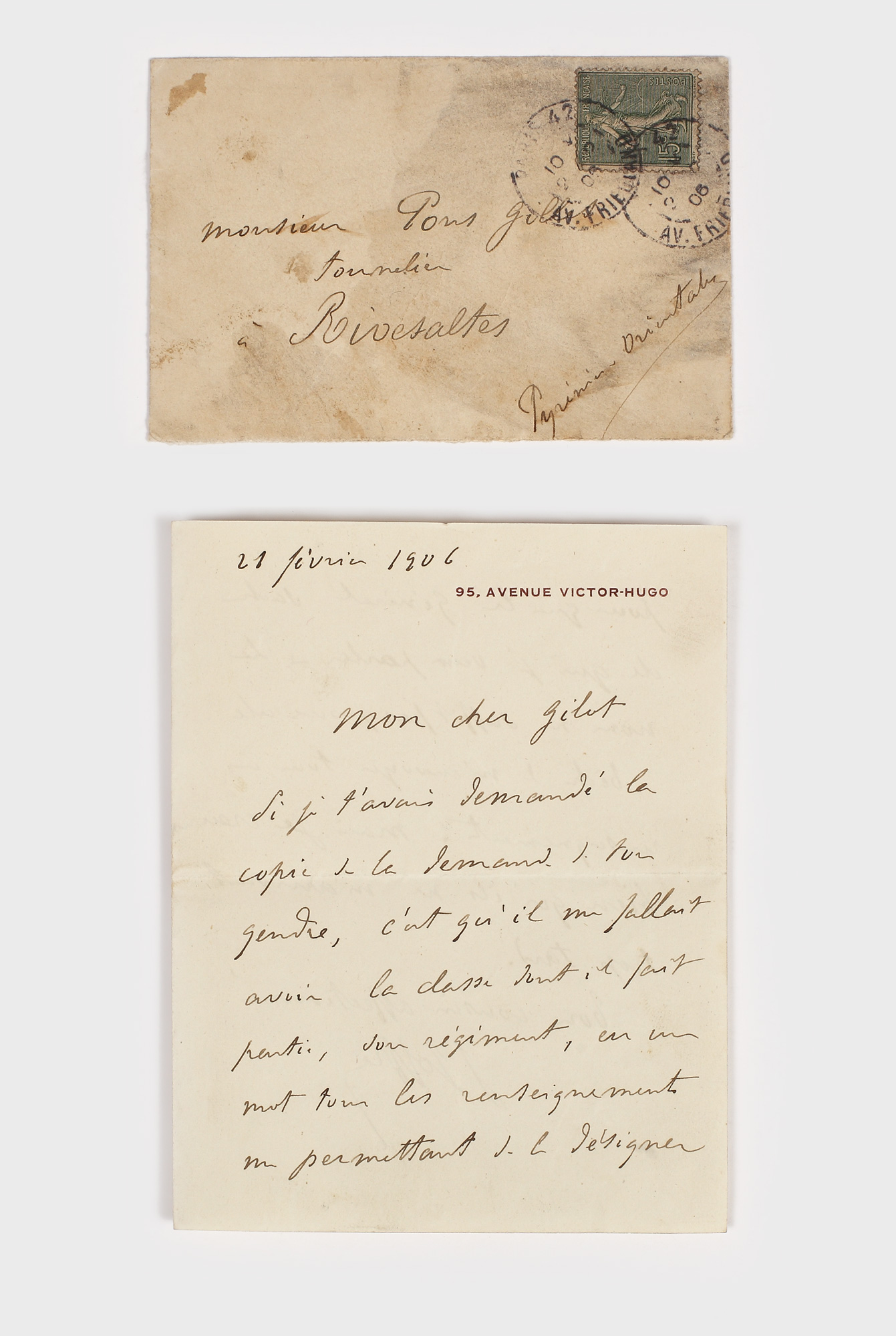 Scrisoare a mareșalului francez Jacques Joffre, învingătorul din 1914, cu semnătura acestuia