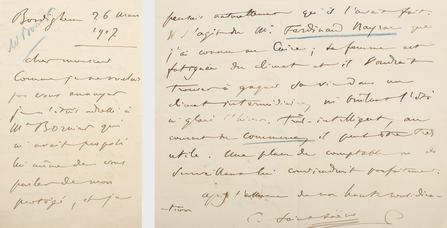 Scrisoare a compozitorului Camille Saint-Saëns, purtând semnătura acestuia