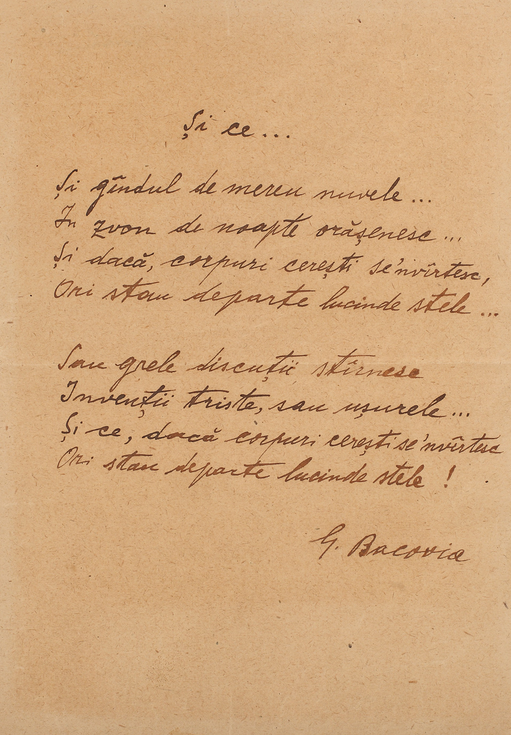 Poezie manuscris a lui George Bacovia, purtând semnătura olografă
