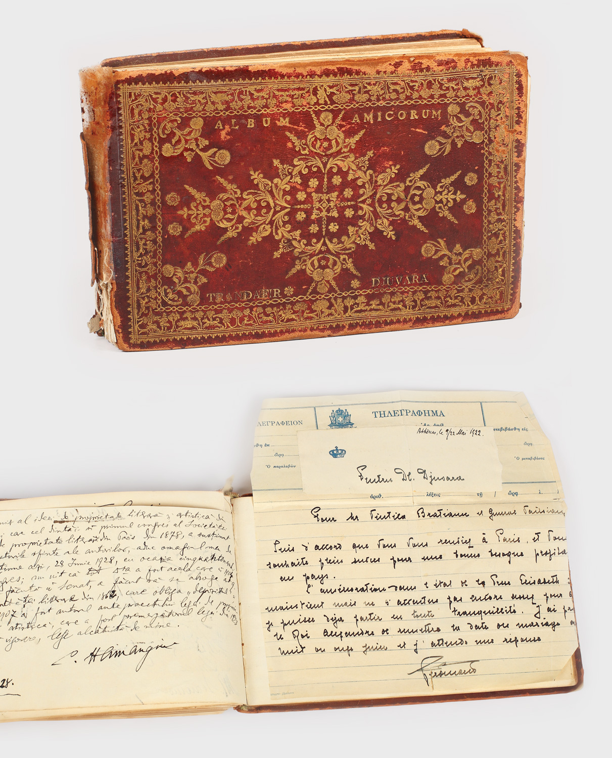 Album Amicorum aparținând lui Trandafir Djuvara, conținând scrisori, autografe și cărți de vizită ale unor personalități ale sfârșitului sec. XIX
