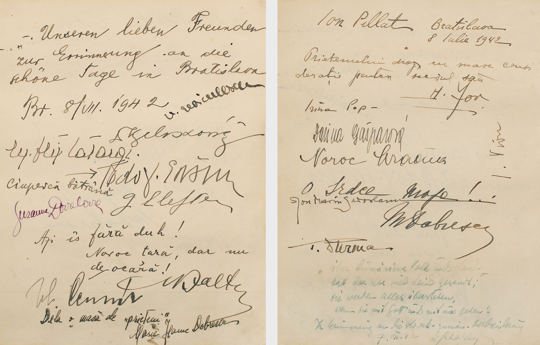 Autografele scriitorilor Ion Pillat și Ion Marin Sadoveanu