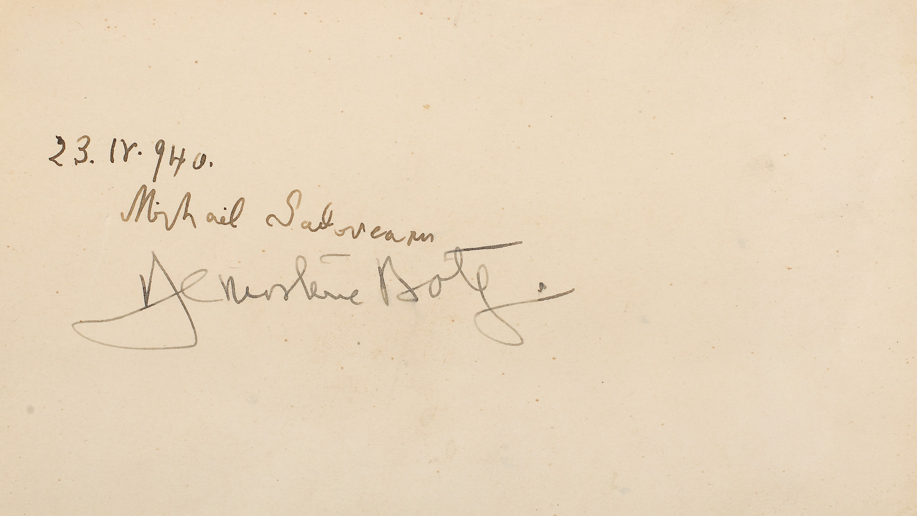 Autografele scriitorilor Mihail Sadoveanu și Demostene Botez