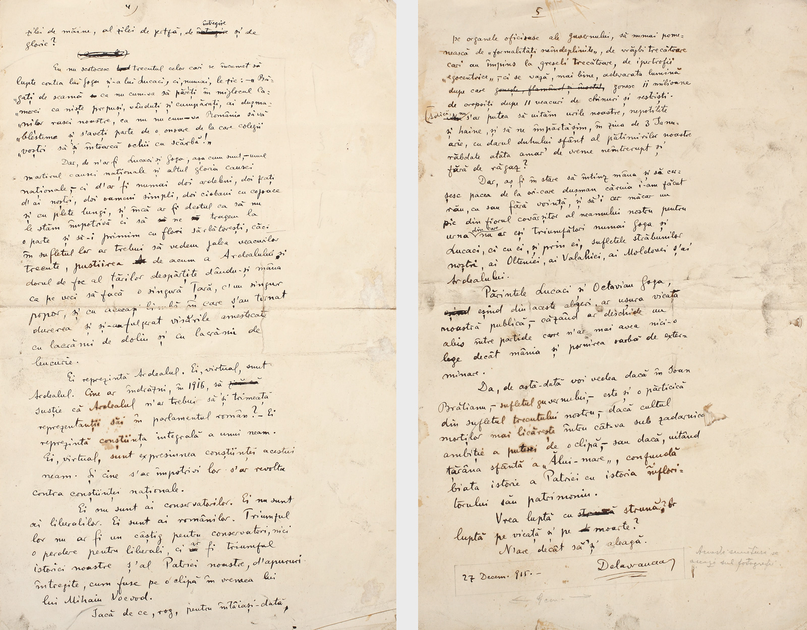Filă manuscris purtând semnătura olografă a lui Barbu Ștefănescu Delavrancea