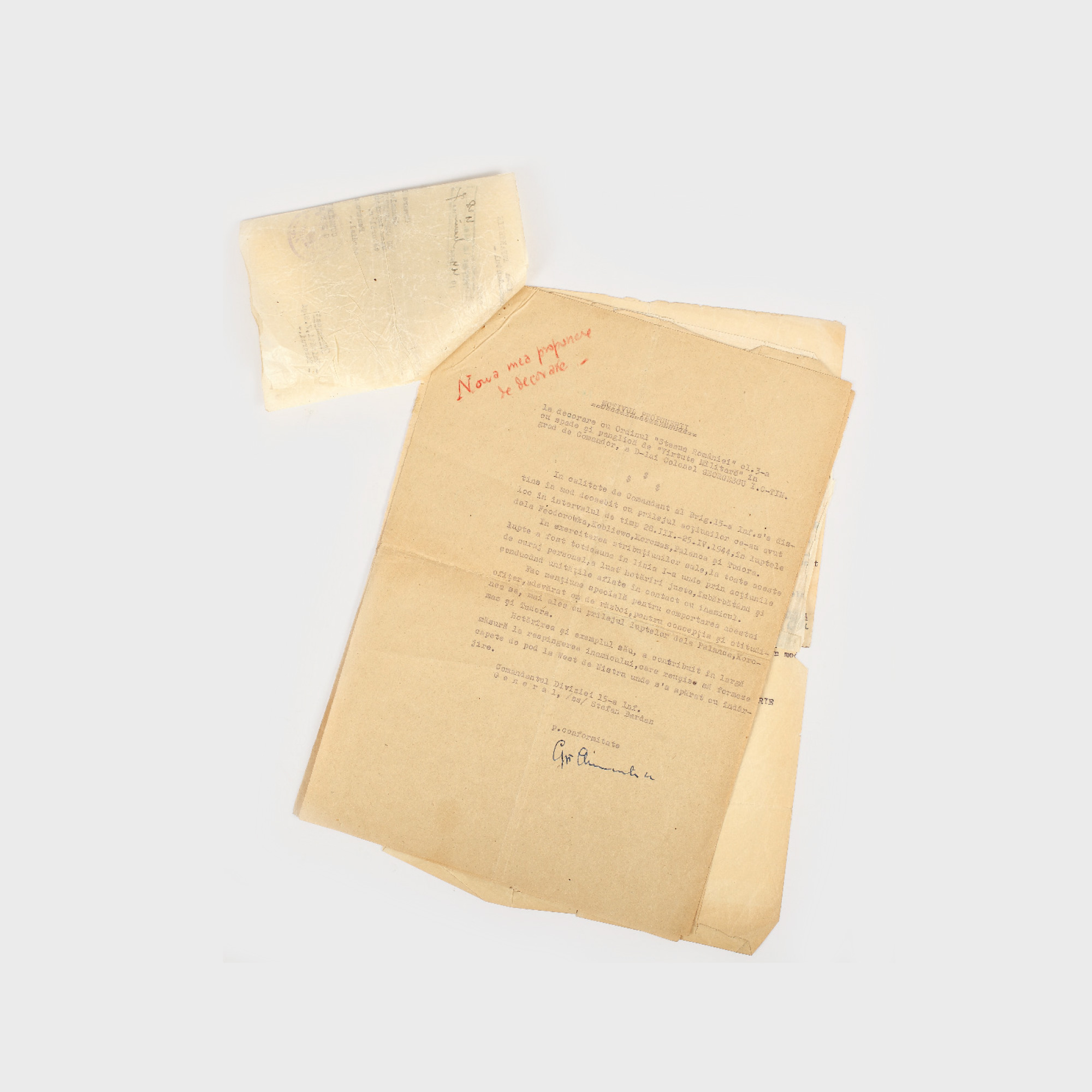 Set unic de documente confidenţiale cu propunerea de decorare cu Ordinul "Steaua României" a colonelului Constantin I. Georgescu