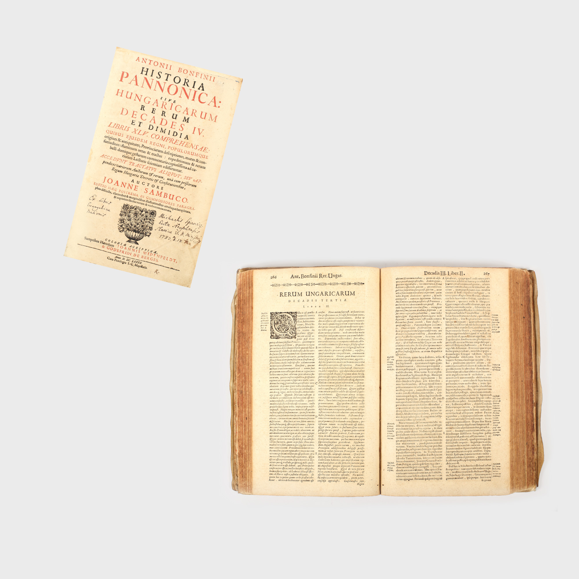 Antonio Bonfini, Historia Pannonica, carte rară descriind situația geo-politică a Câmpiei Pannoniei și Podișului Transilvaniei, 1690