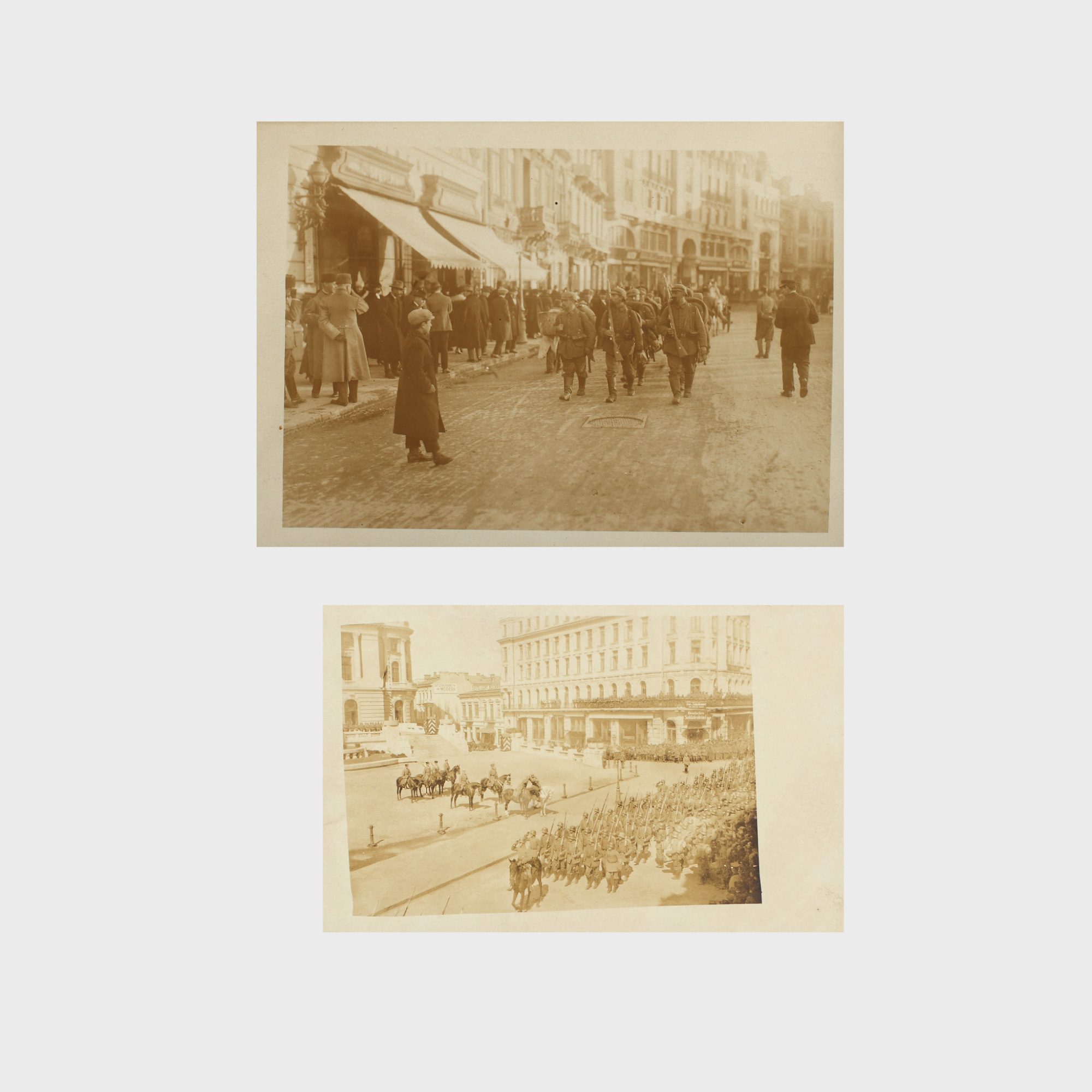 Lot de două fotografii ilustrând prezența germană la București în timpul primului Război Mondial