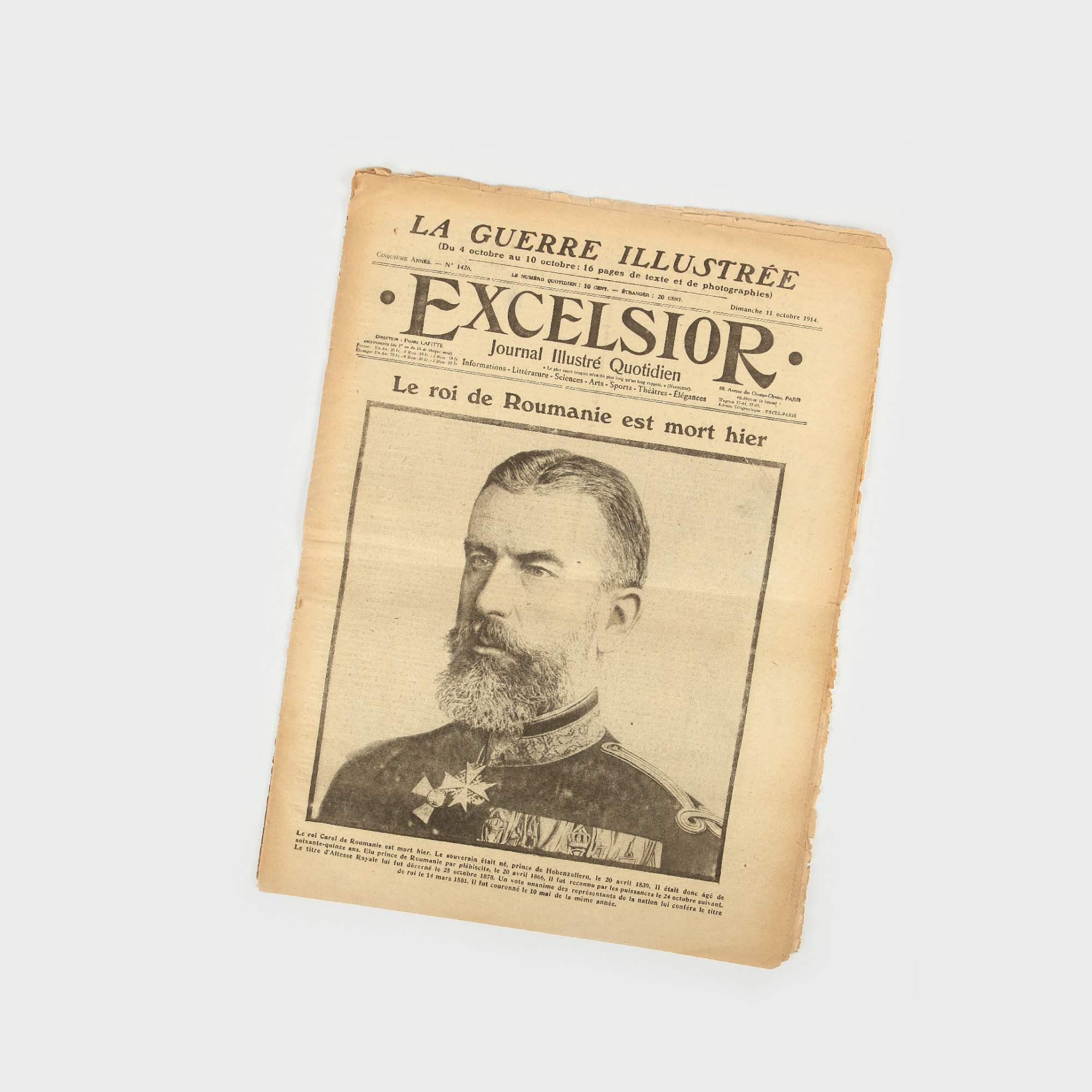Gazeta ”Excelsior” (nr. 1426, 11 Octombrie 1914), număr dedicat  morții regelui Carol I