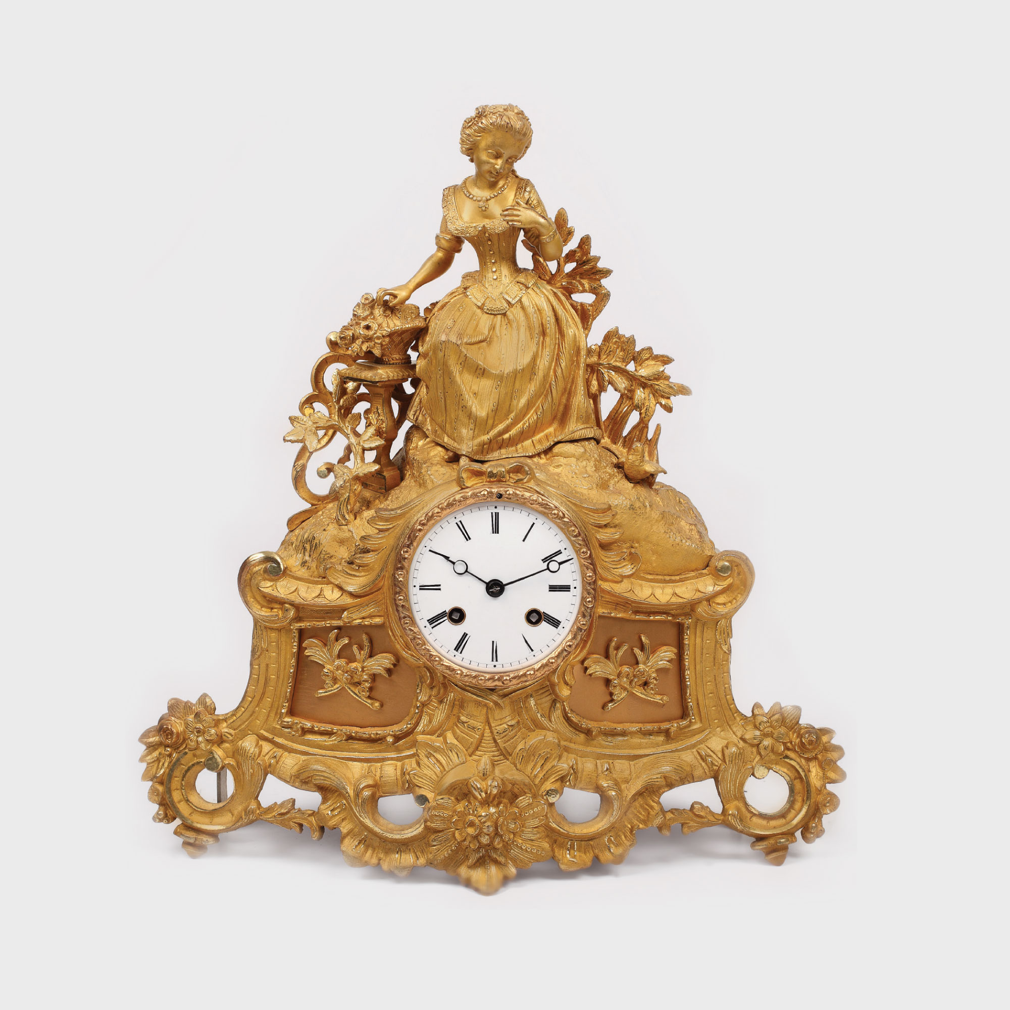 Ceas cu pendul, din bronz doré, pentru birou, în stil Empire, cca. 1850