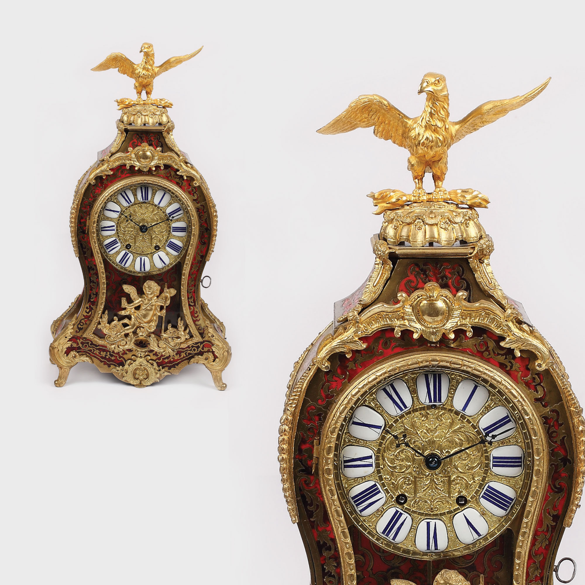 Ceas pentru birou, din alamă şi bronz doré, în manieră Boulle, cca. 1870