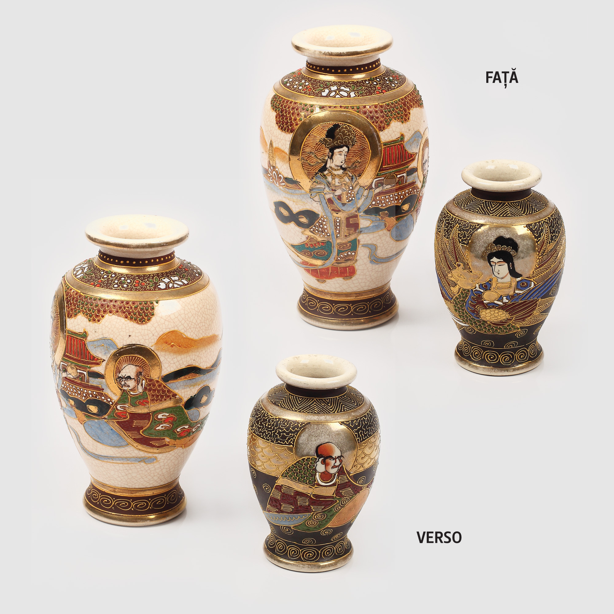 Pereche de vase Satsuma din porțelan, epoca Meiji