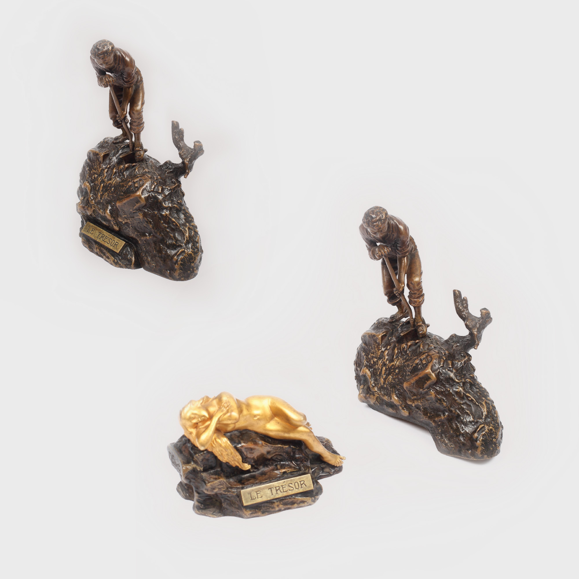 "Le Trésor", piesă decorativă din bronz vienez, ascunzând un nud feminin, autor T. Curts / Carl Kauba, 1895-1929