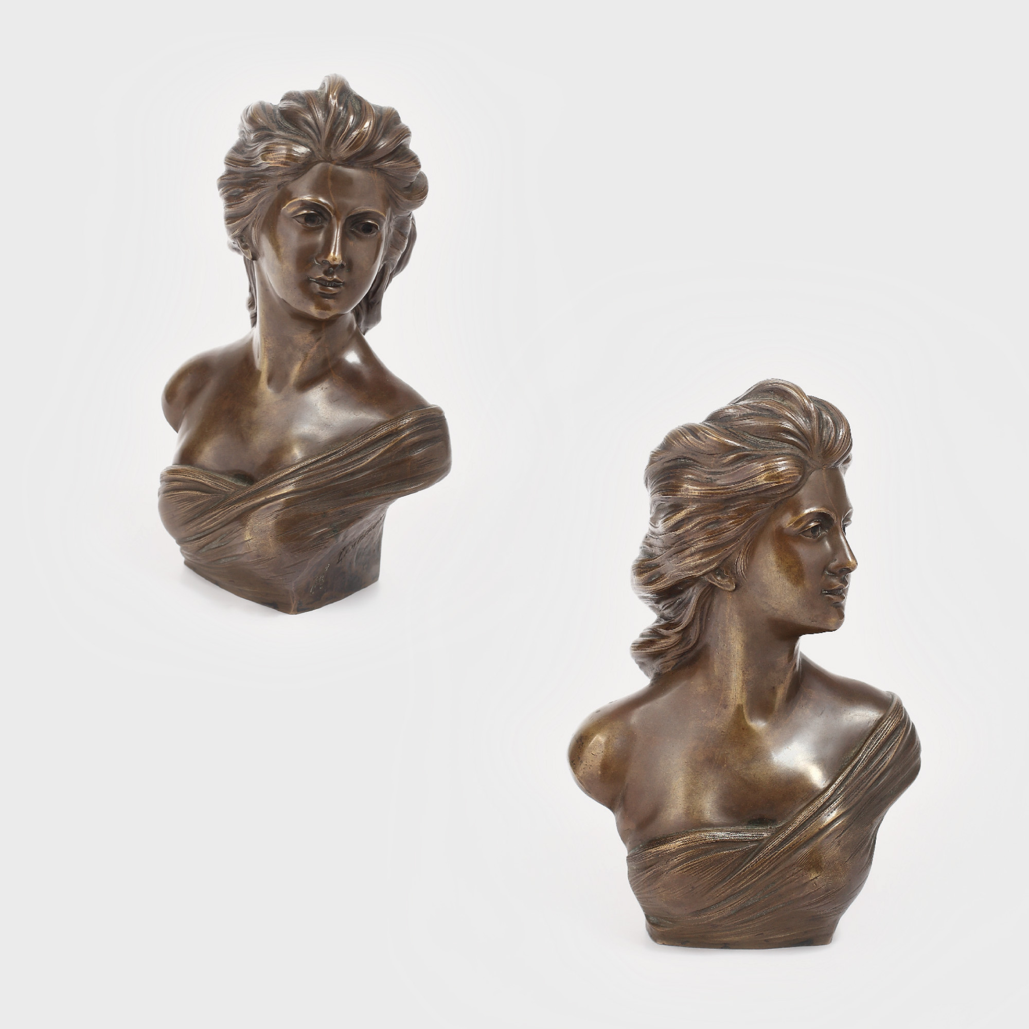 Bust Art Nouveau, din bronz, reprezentând o tânără fată, sculptor Jef Lambeaux, cca.1900