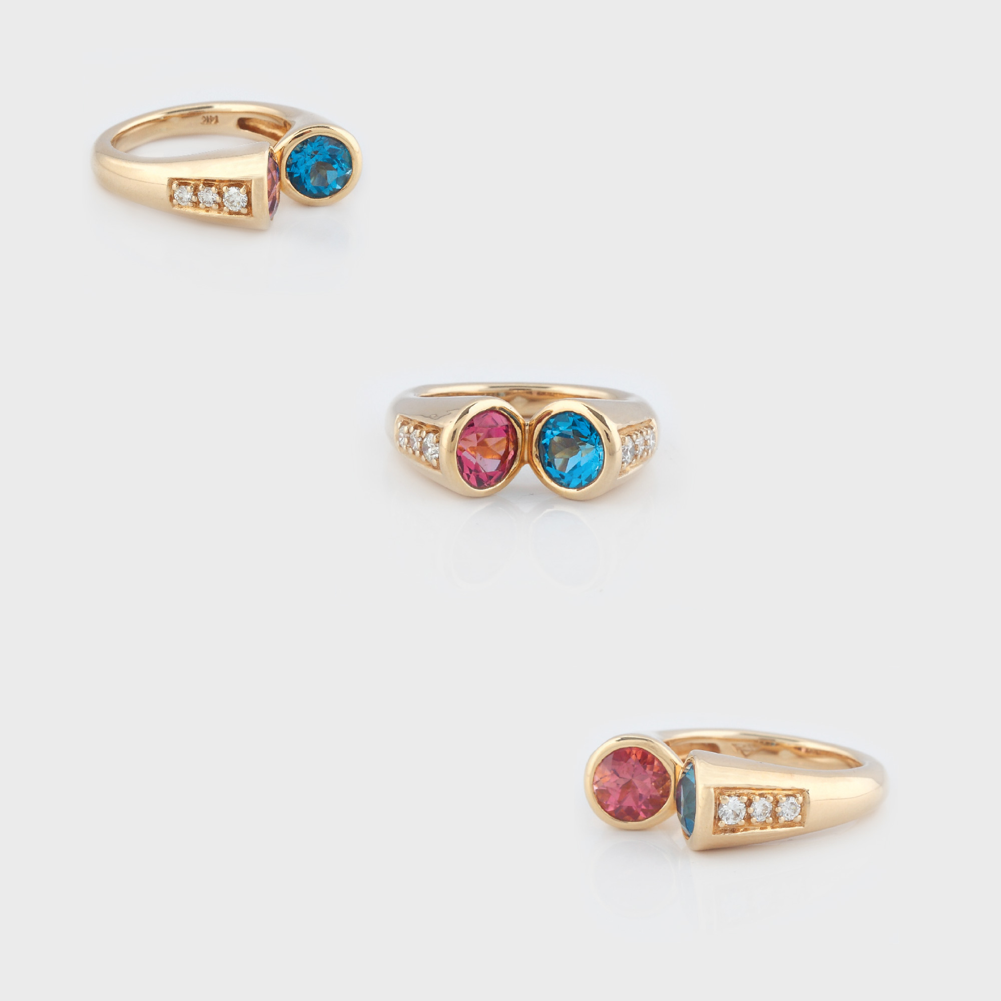 "Jour et nuit" - inel din aur, decorat cu diamante, topaz şi turmalină