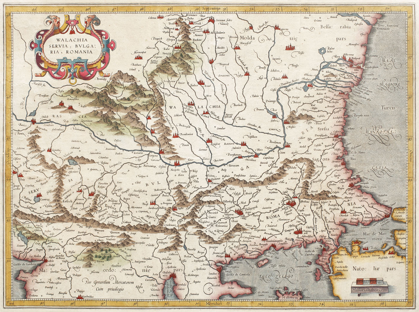 Hartă a Valahiei după Mihai Viteazul, de Gerard Mercator, cca. 1619
