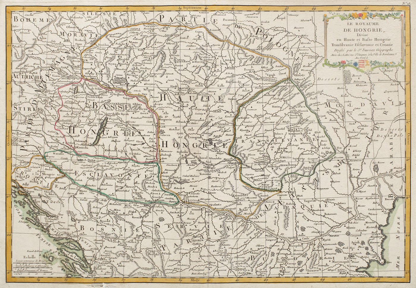 Hartă a Transilvaniei și Ungariei, de Janvier Jean Robert, cca. 1760