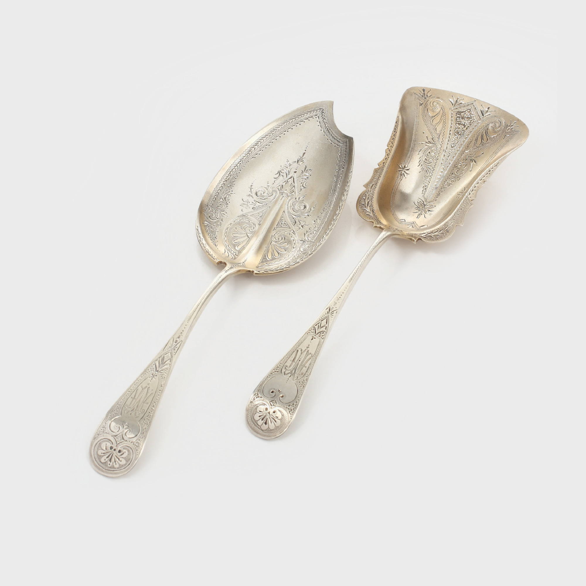 Set de tacâmuri din argint William Faber & Sons, pentru servit pește, 1828-1887