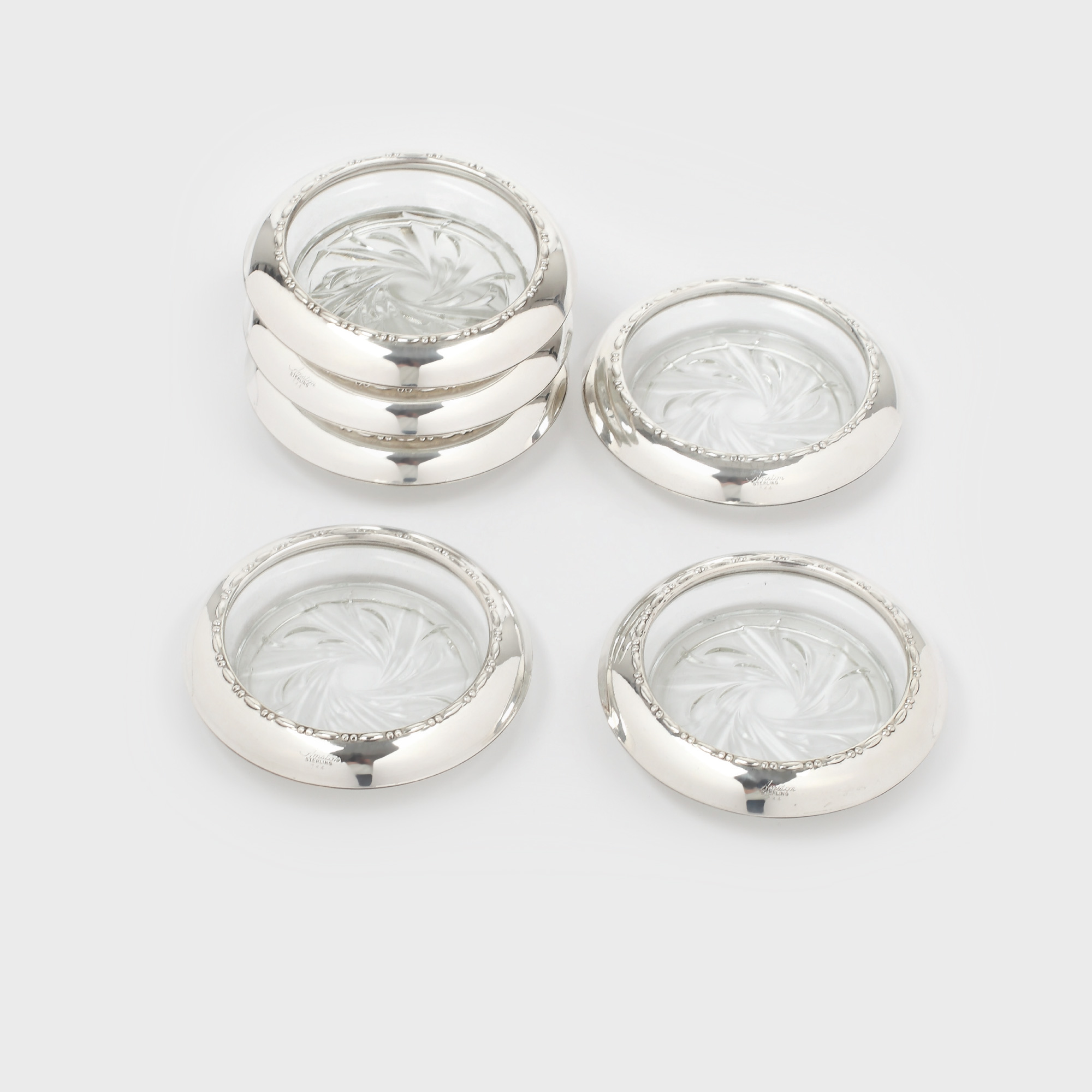 Set de 6 suporturi pentru pahare, din cristal și argint Amston Meriden