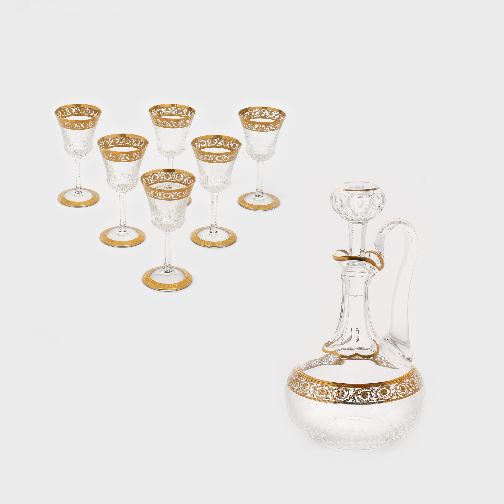 Serviciu din cristal Saint-Louis, format din carafă şi şase pahare pentru vin