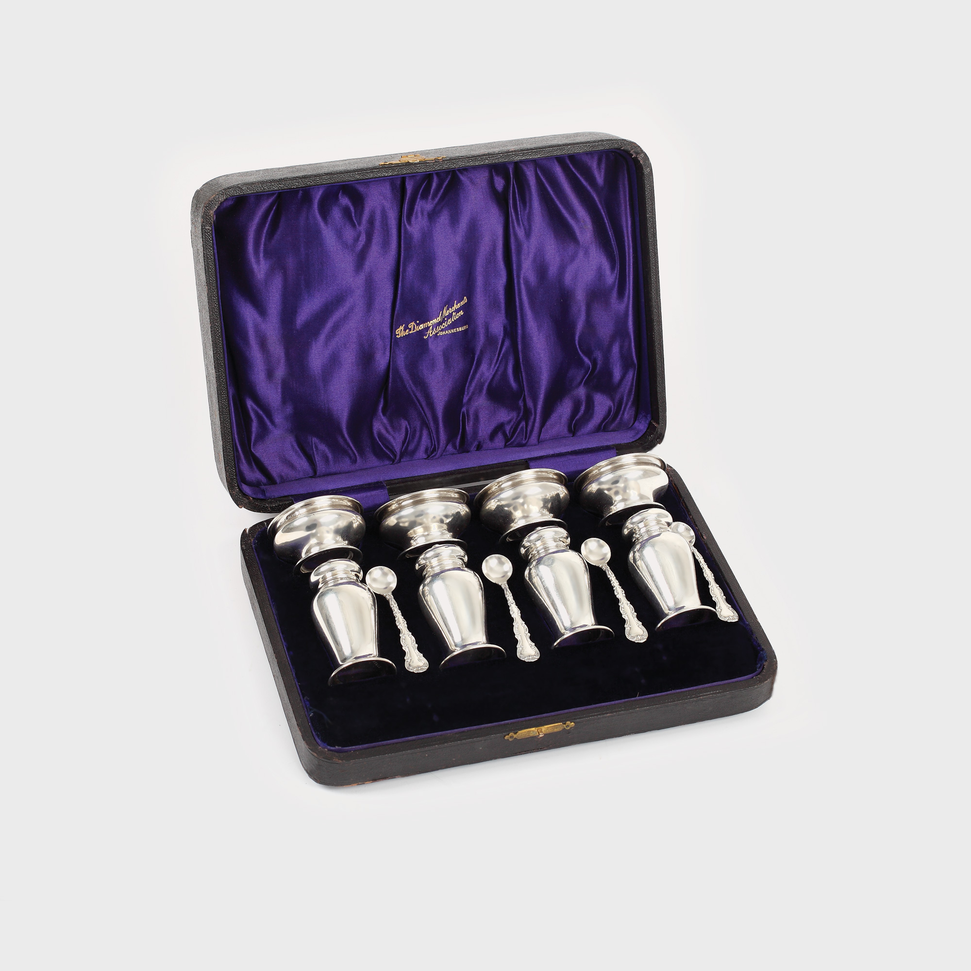 Set de recipiente din argint Gorham, pentru condimente, cca. 1904-1905, în cutie originală