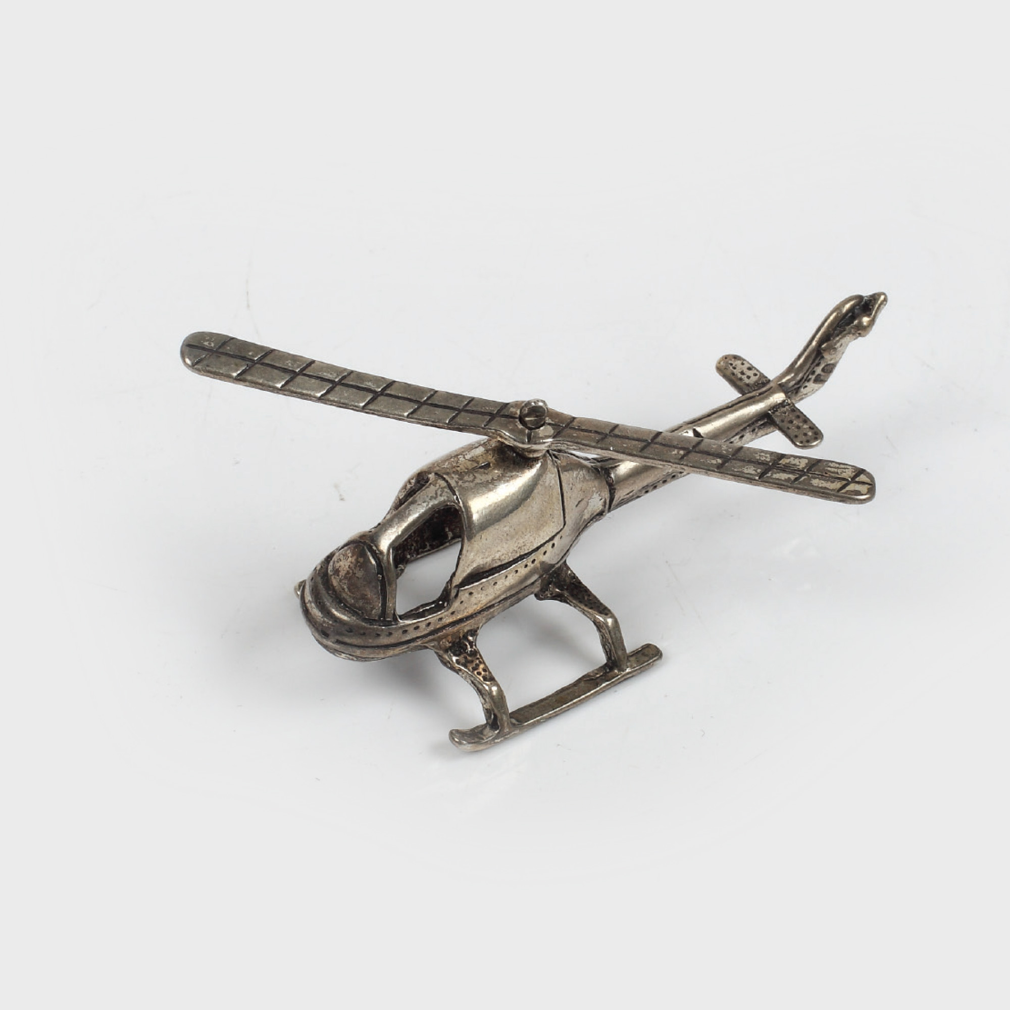 Elicopter miniatural din argint, cu elice mobilă