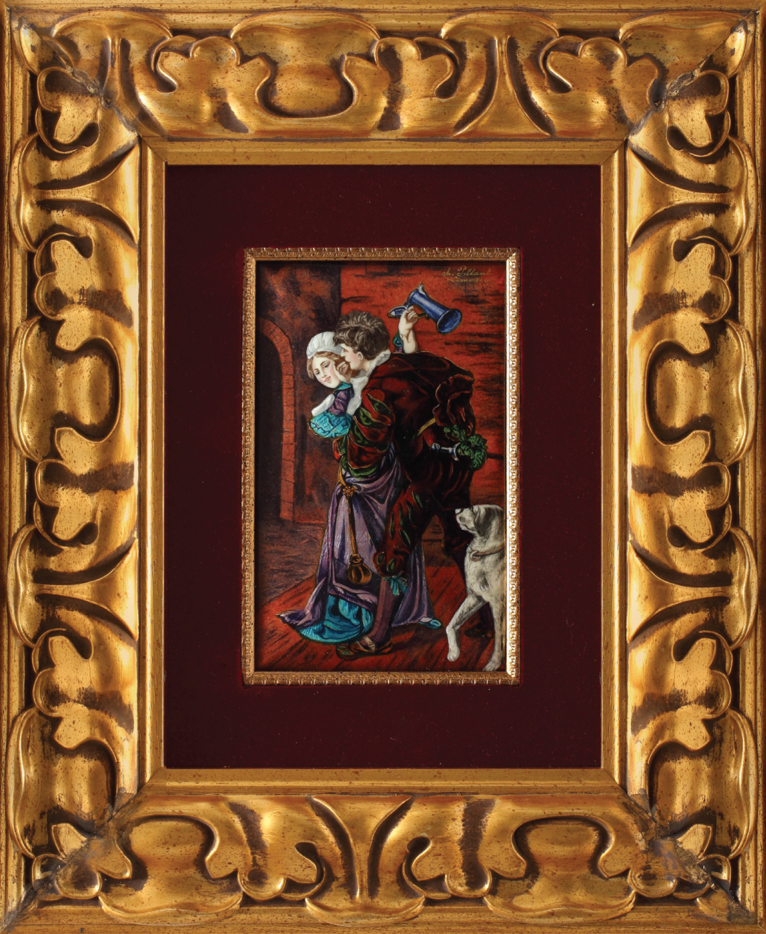 Placă decorativă Limoges, semnată Charles Peltant, prima jumătate a sec. XX