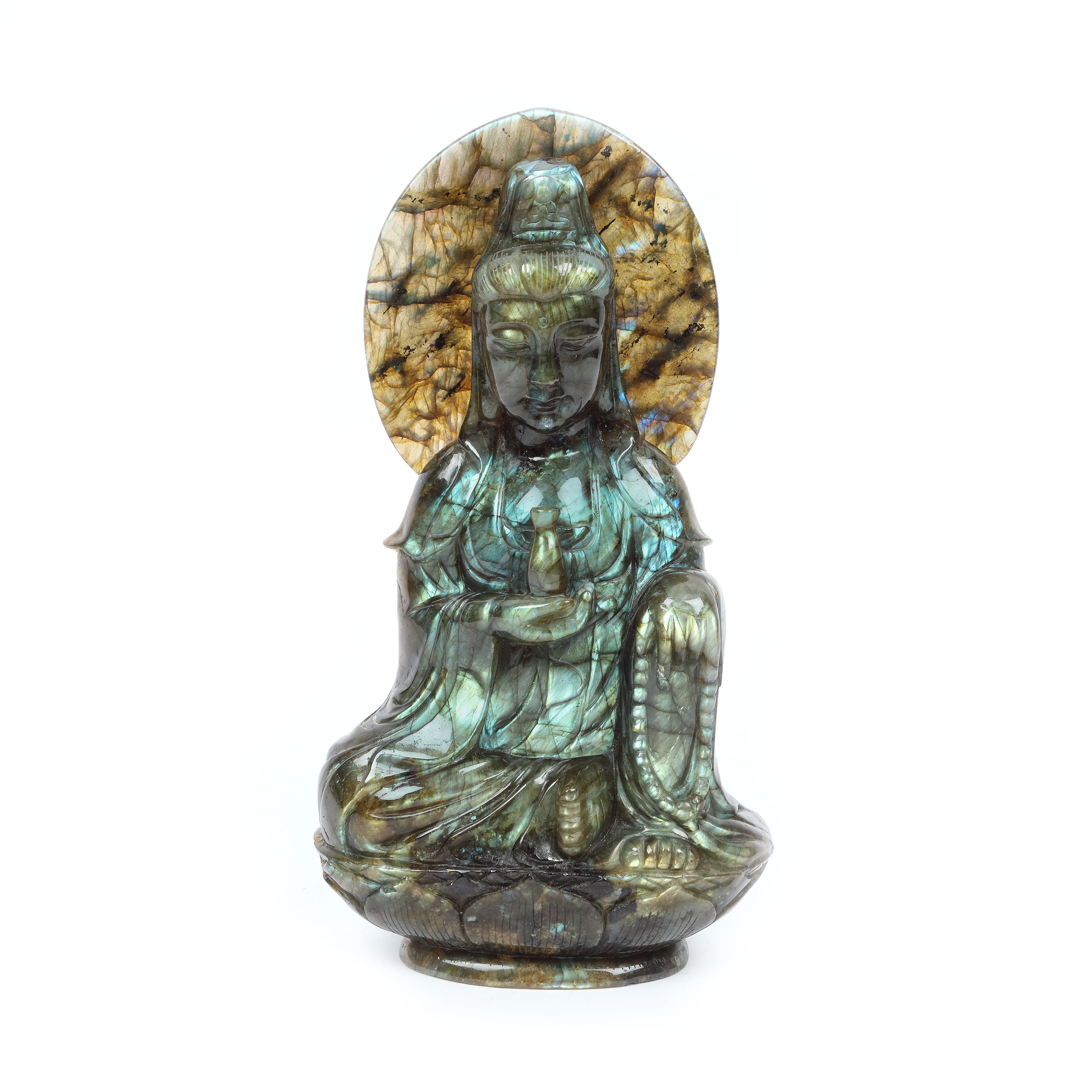 Bodhisattva sculptat în labradorit, sfârșitul perioadei Qing, China, începutul sec. XX
