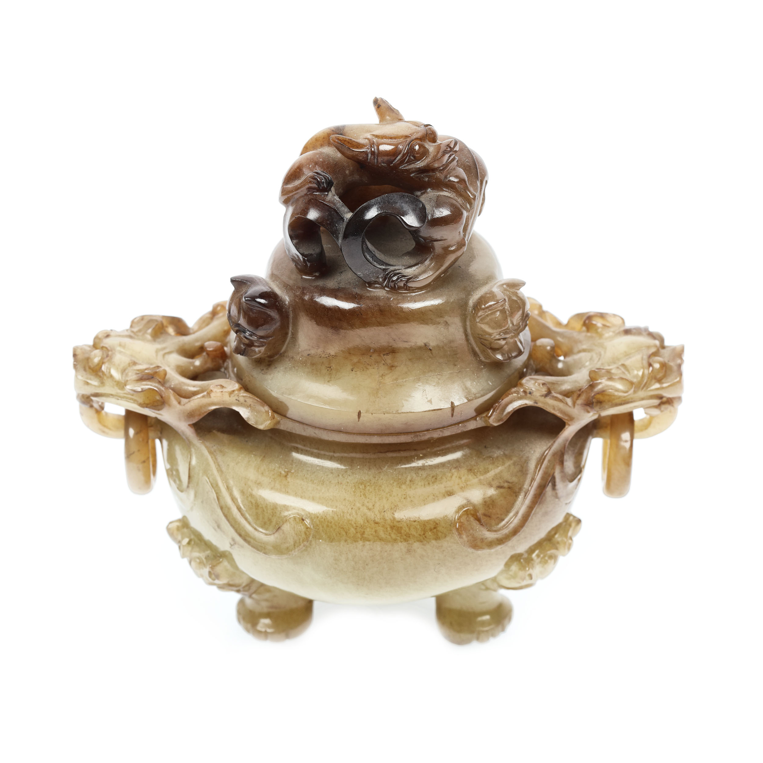 Brûle-parfum carved in  steatite, decorated with the dragon motif,  the end of the Qing Era, China, the beginning of the 20th century 