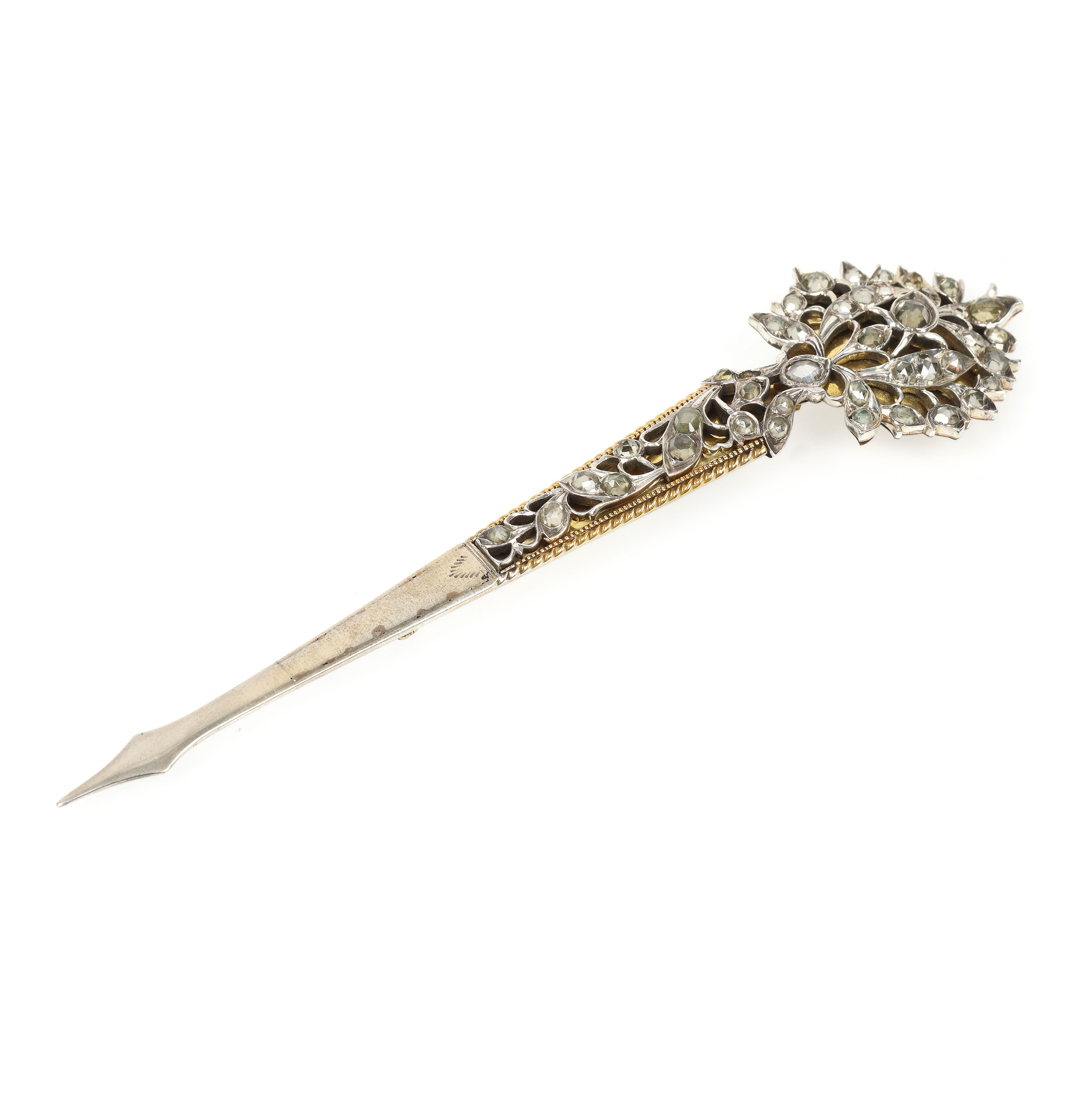 Silver brooch decorated with plant and ornamental stone motifs, the end of the Qing Era, China, the beginning of the 20th century