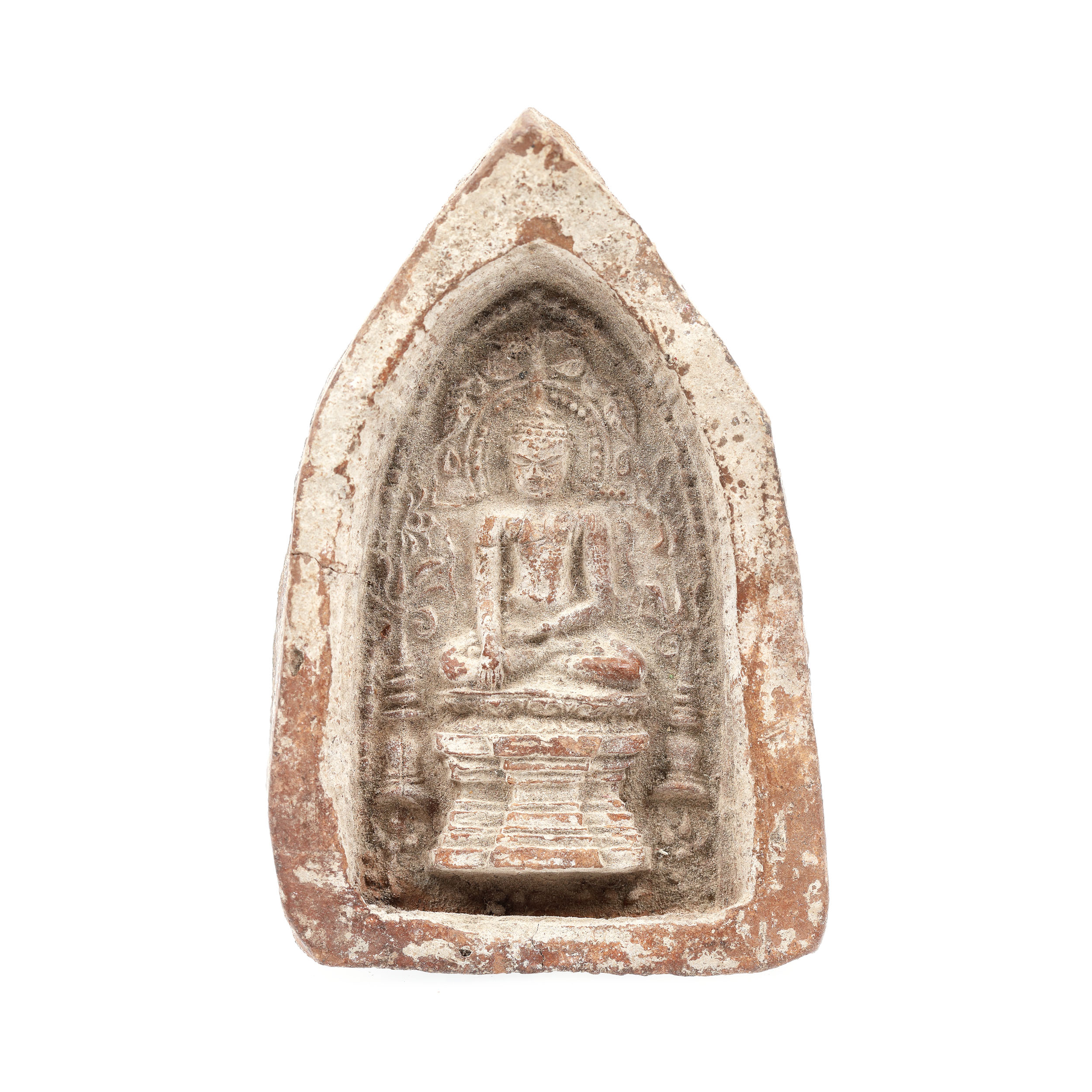 Lotus din teracotă, înfăţişându-l pe Shakyamuni Buddha, perioada Tang, China, sec. VII-X